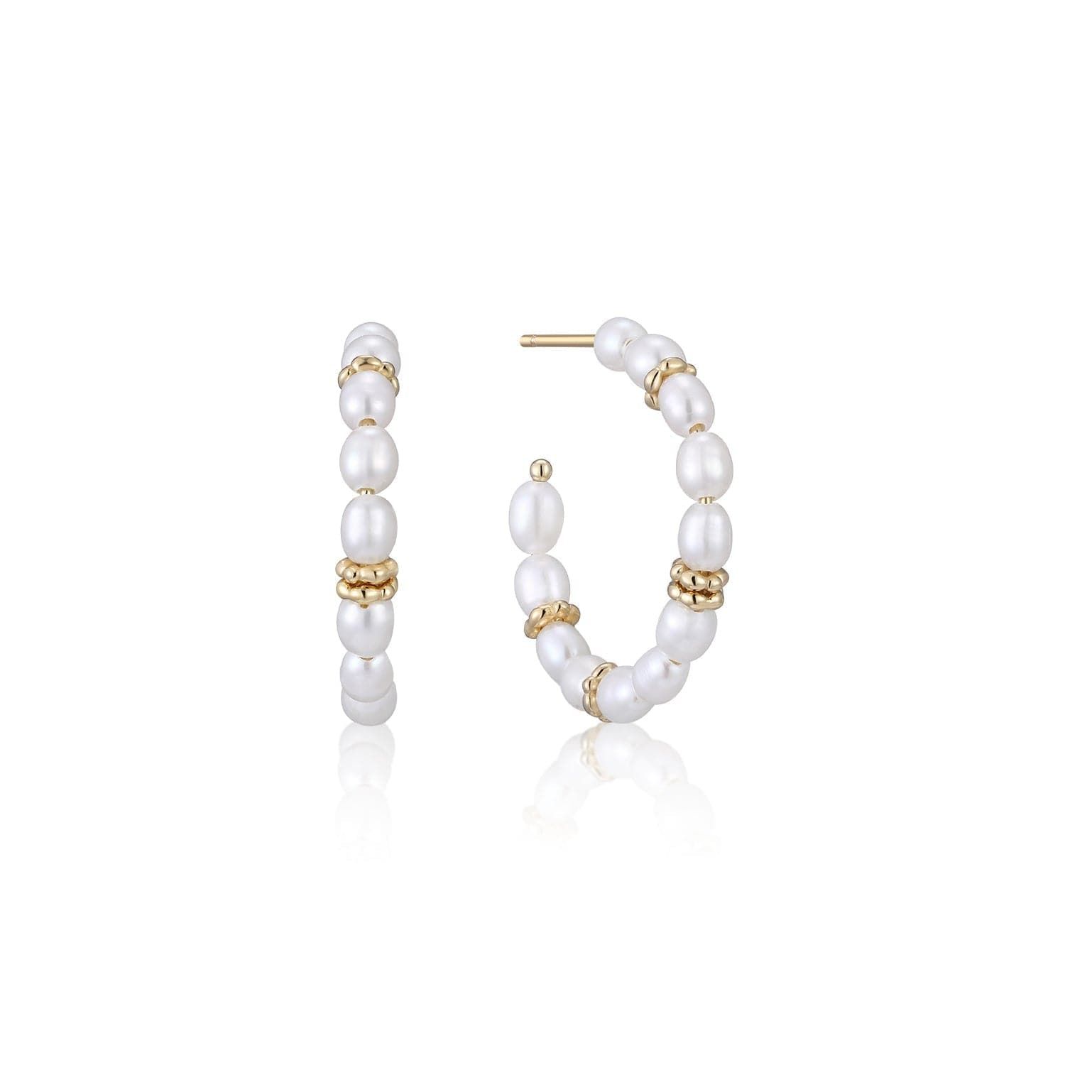 Pearl and gold hoop earrings from Pearl Beaded Huggie Hoops collection