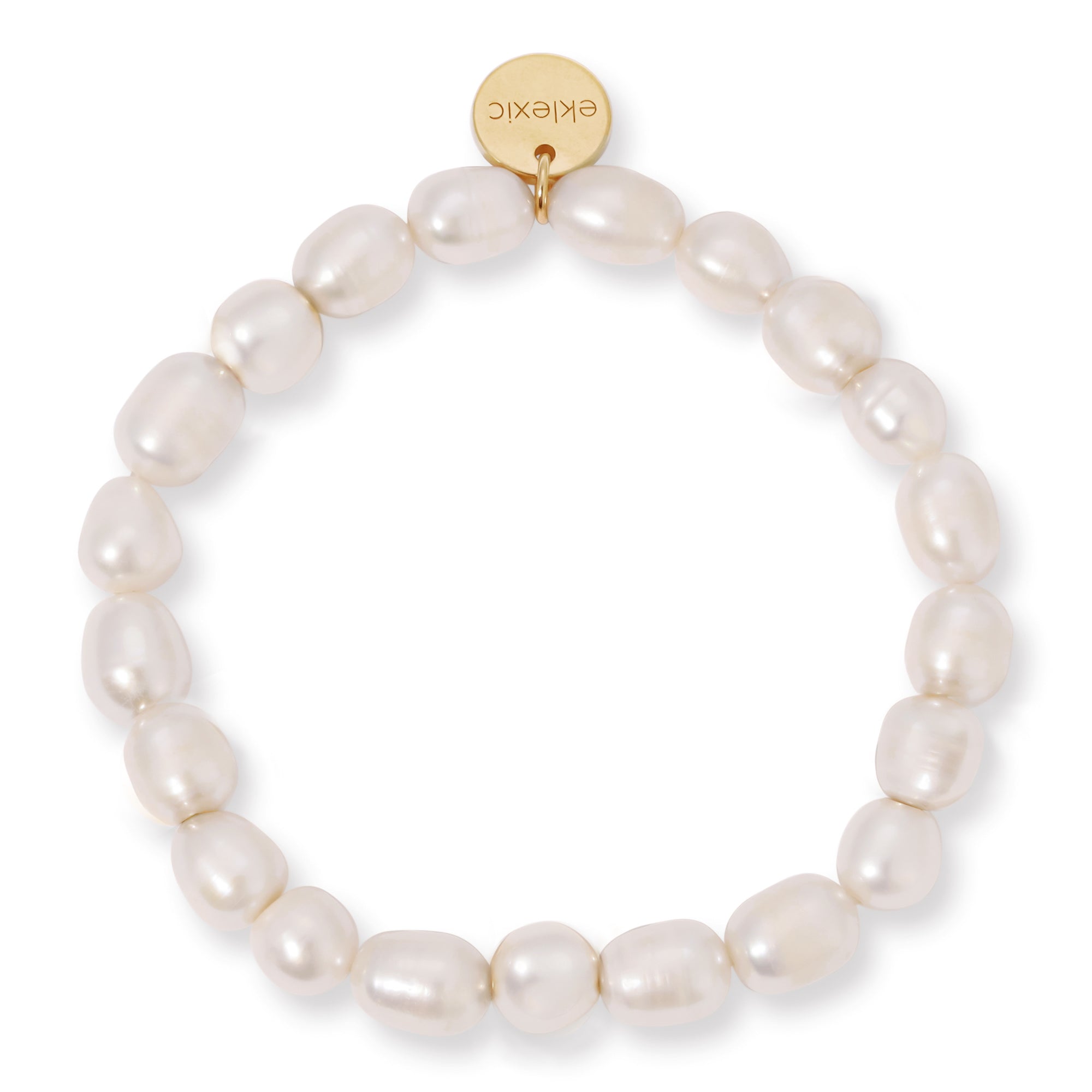 Pearl Bead Bracelet with irregular white pearls and a small round gold charm