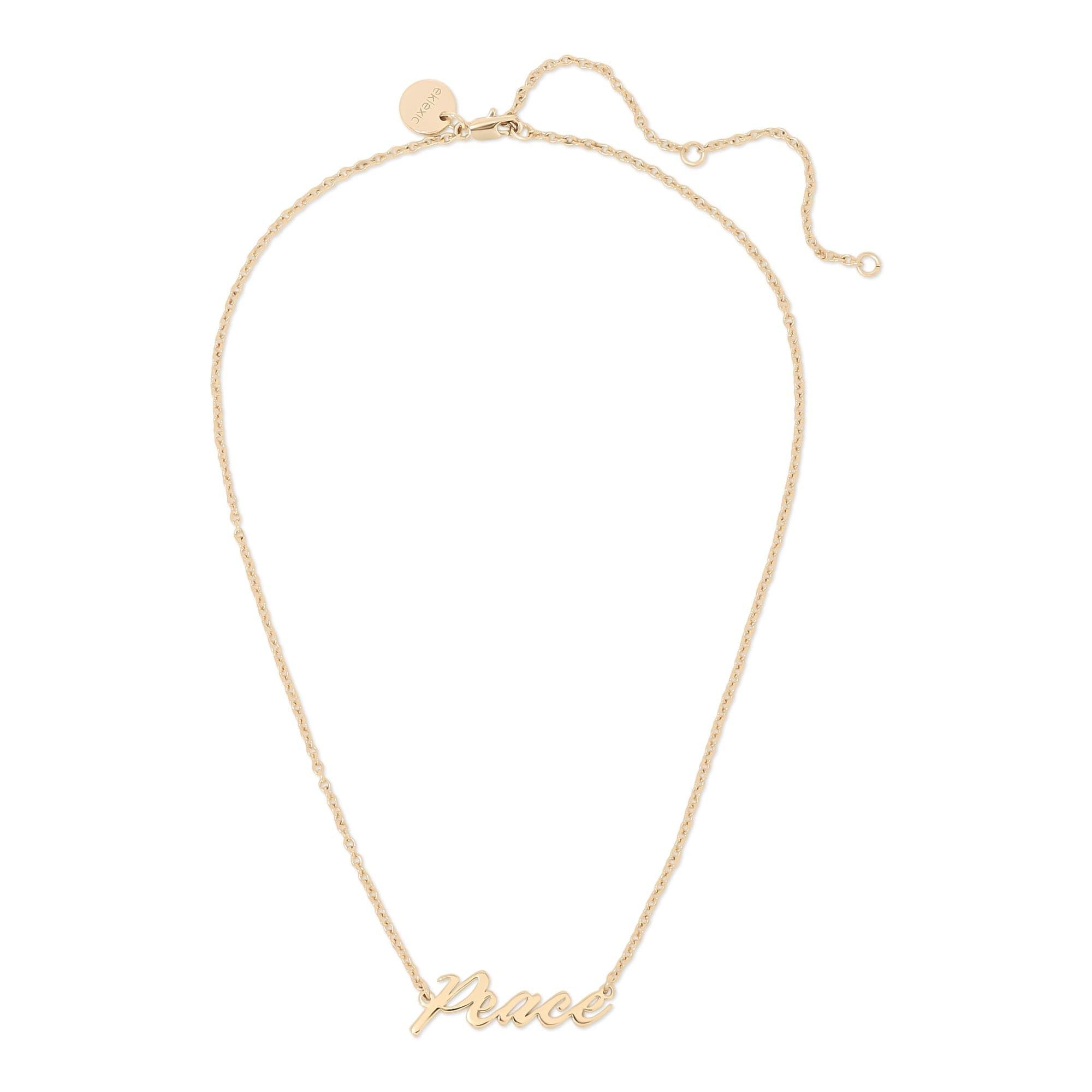 Gold-toned Peace Script Necklace for a stylish, peaceful vibe