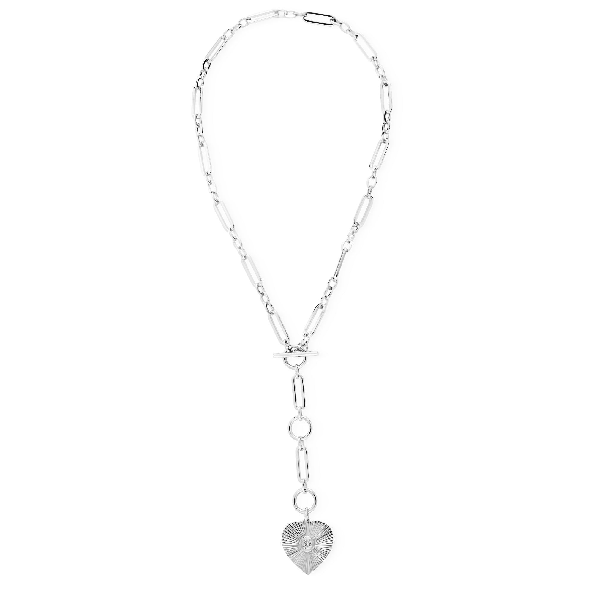 Silver heart pendant necklace from the Perla Convertible Lariat Necklace collection