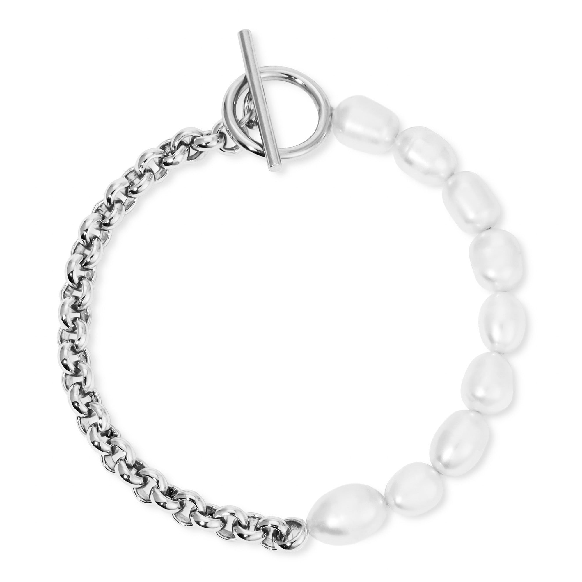 Silver chain and pearl bracelet from Rosie Bracelet collection perfect for any style
