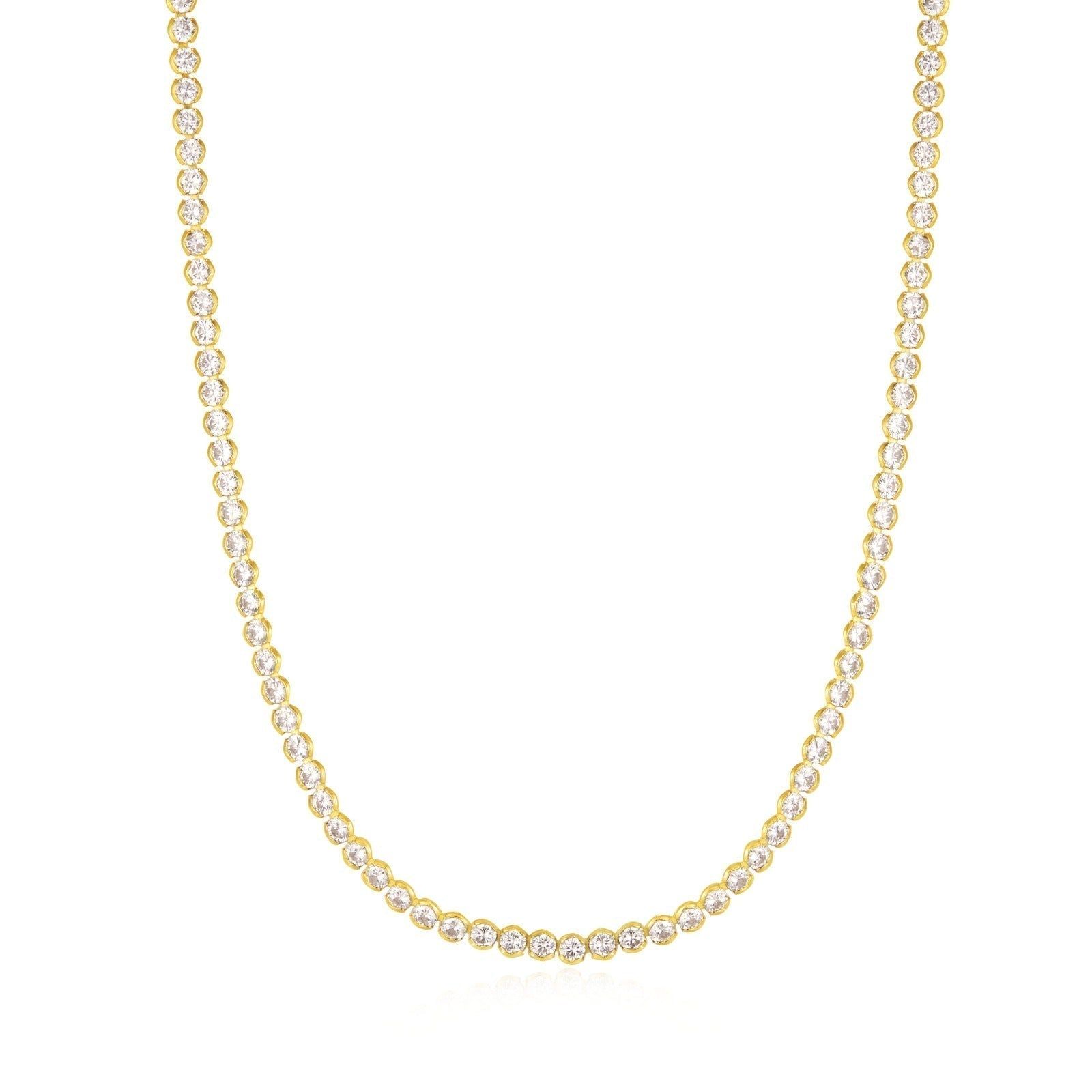 Gold tennis necklace with sparkling clear CZ stones perfect for stylish wear