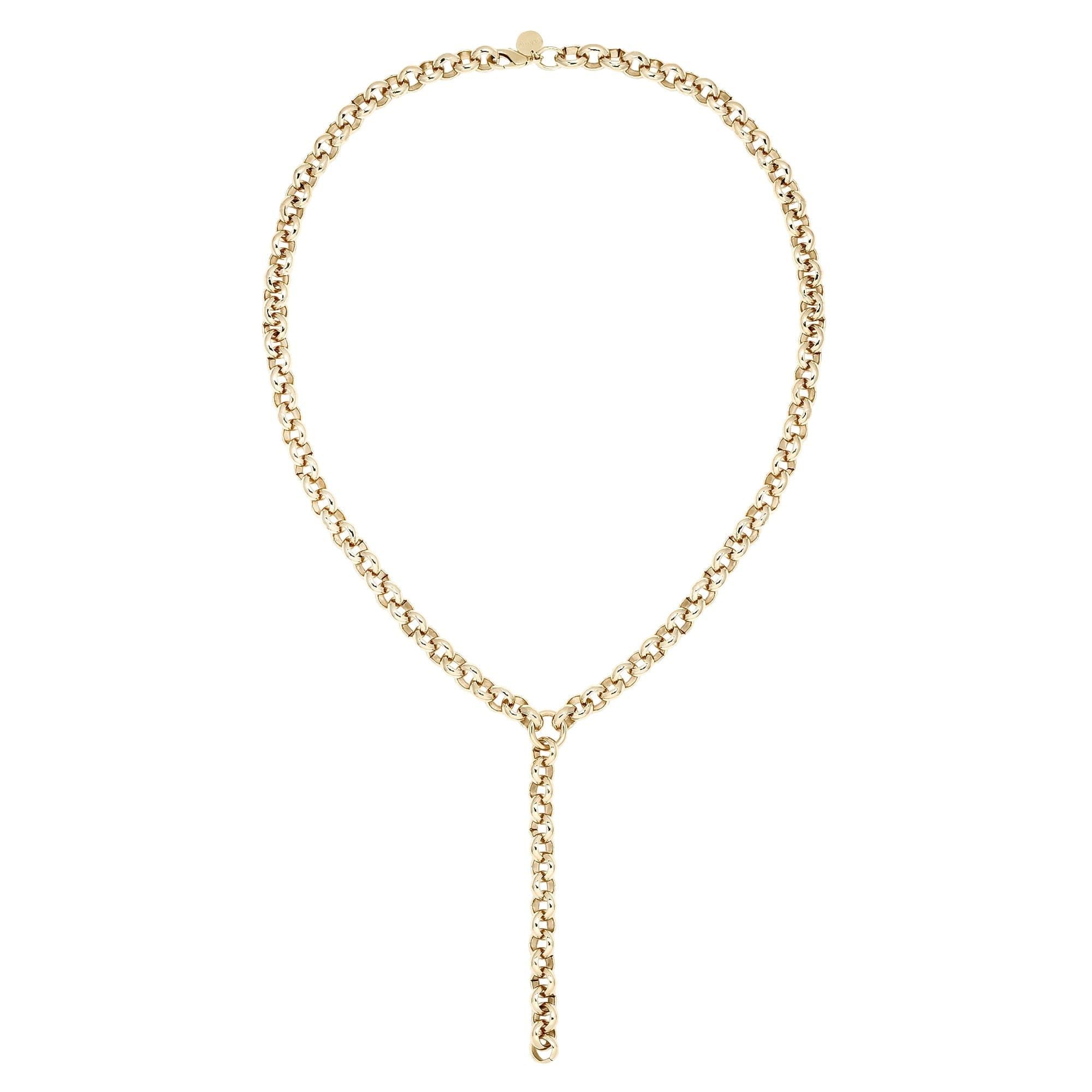 Gold chain Y-necklace in the Royal Rolo Chain Lariat style for a stylish look