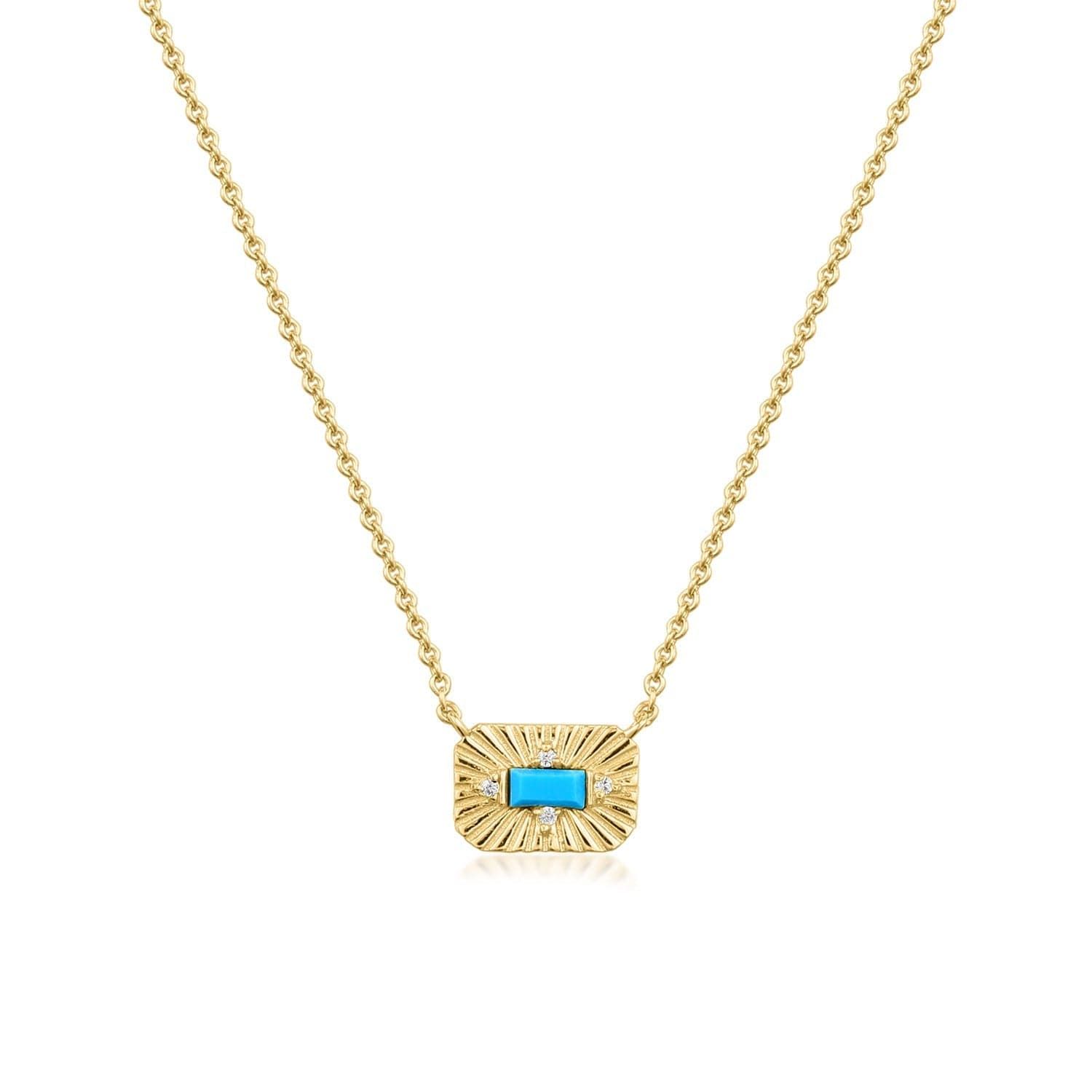 Gold necklace with turquoise starburst pendant from Small Starburst Pendant With Turquoise Stone Necklace
