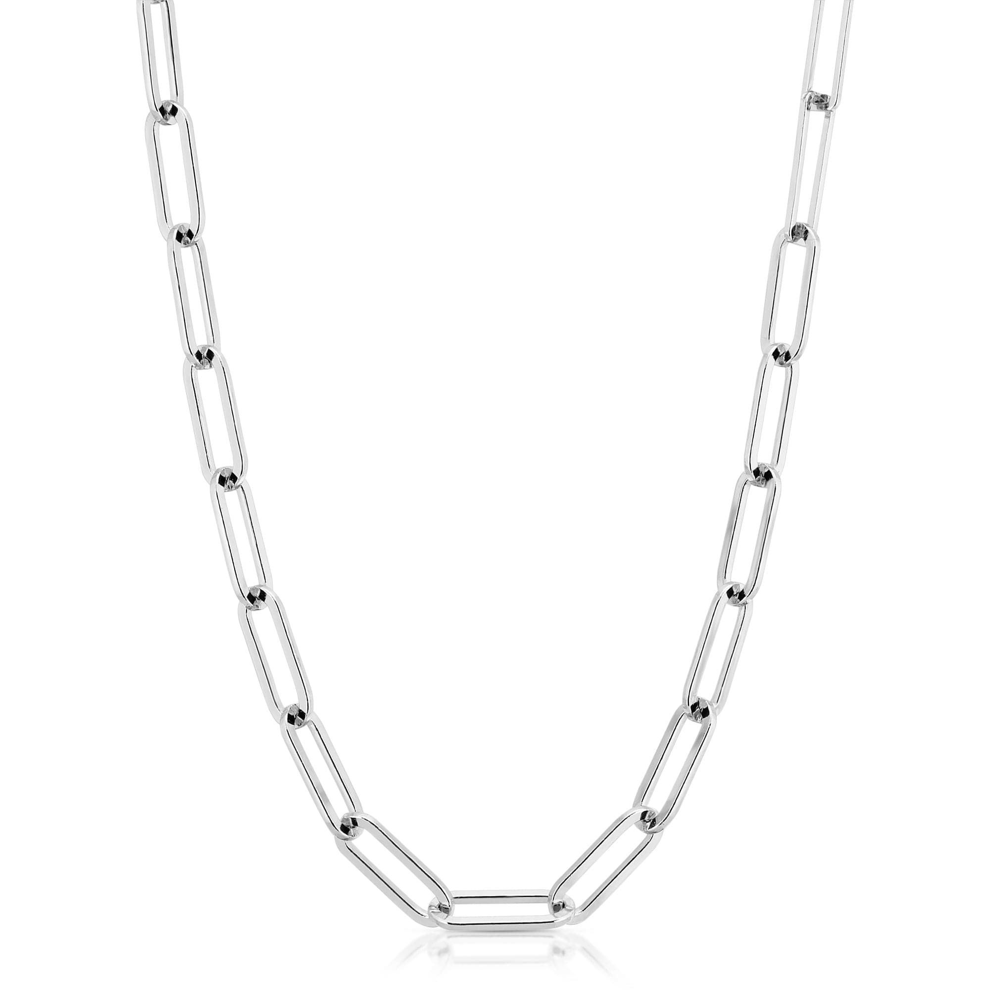 Silver large elongated link chain necklace, trendy silver jewelry accessory