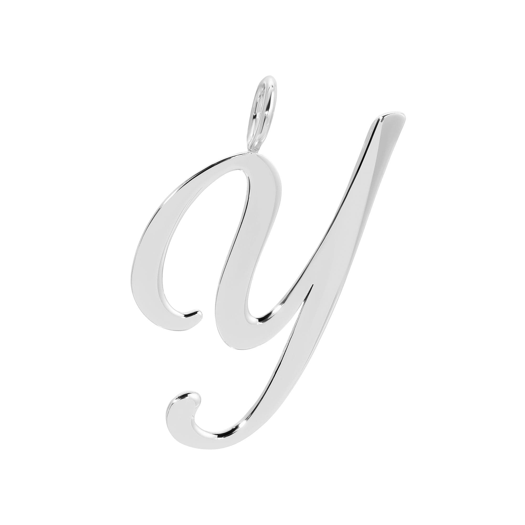 Silver cursive letter Y pendant from Silver Large Letter Pendants collection