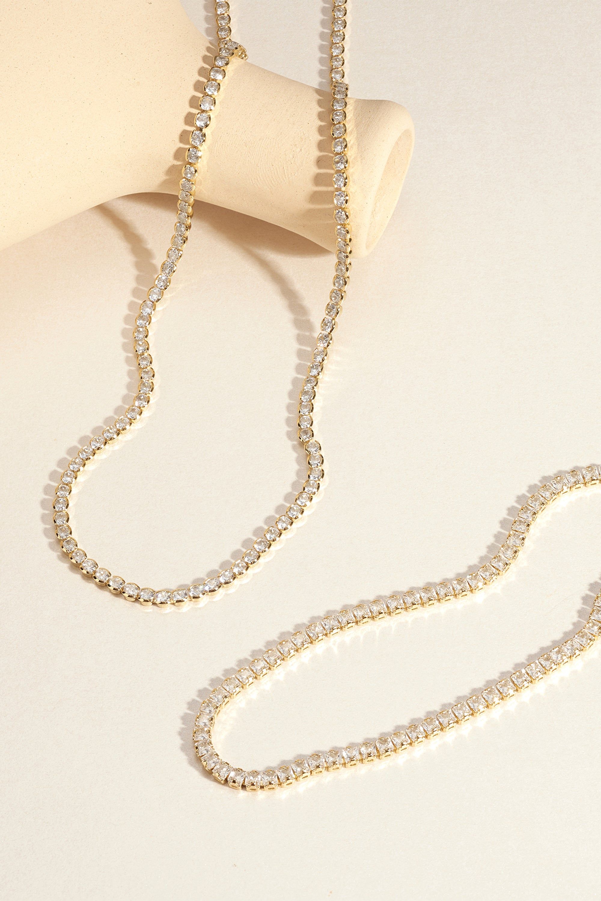 Sparkling Crystal Tennis Necklace showcased in Square CZ Tennis Necklace product image