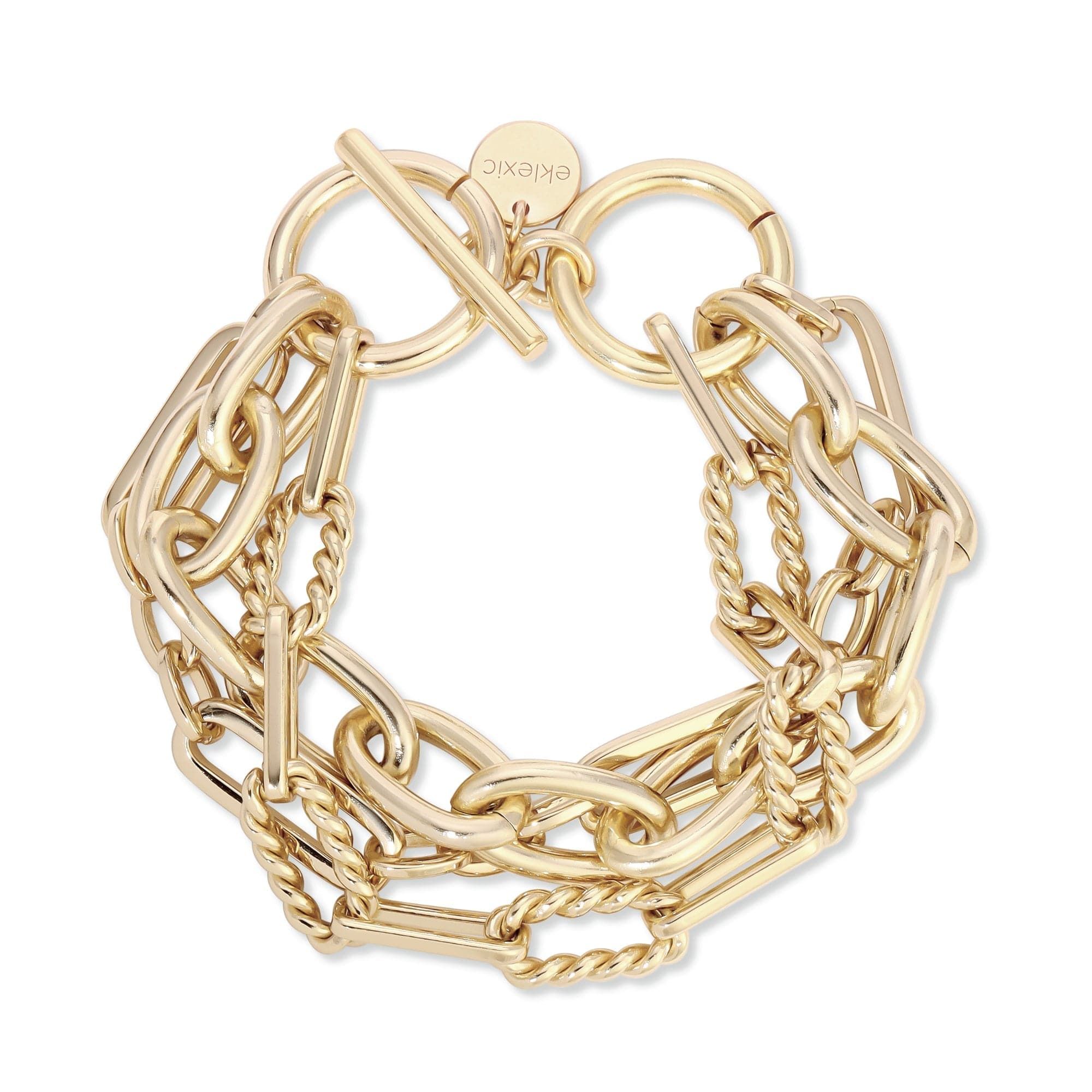 Gold-toned multi-strand chain bracelet from the Triple Multi Chain Toggle Bracelet collection
