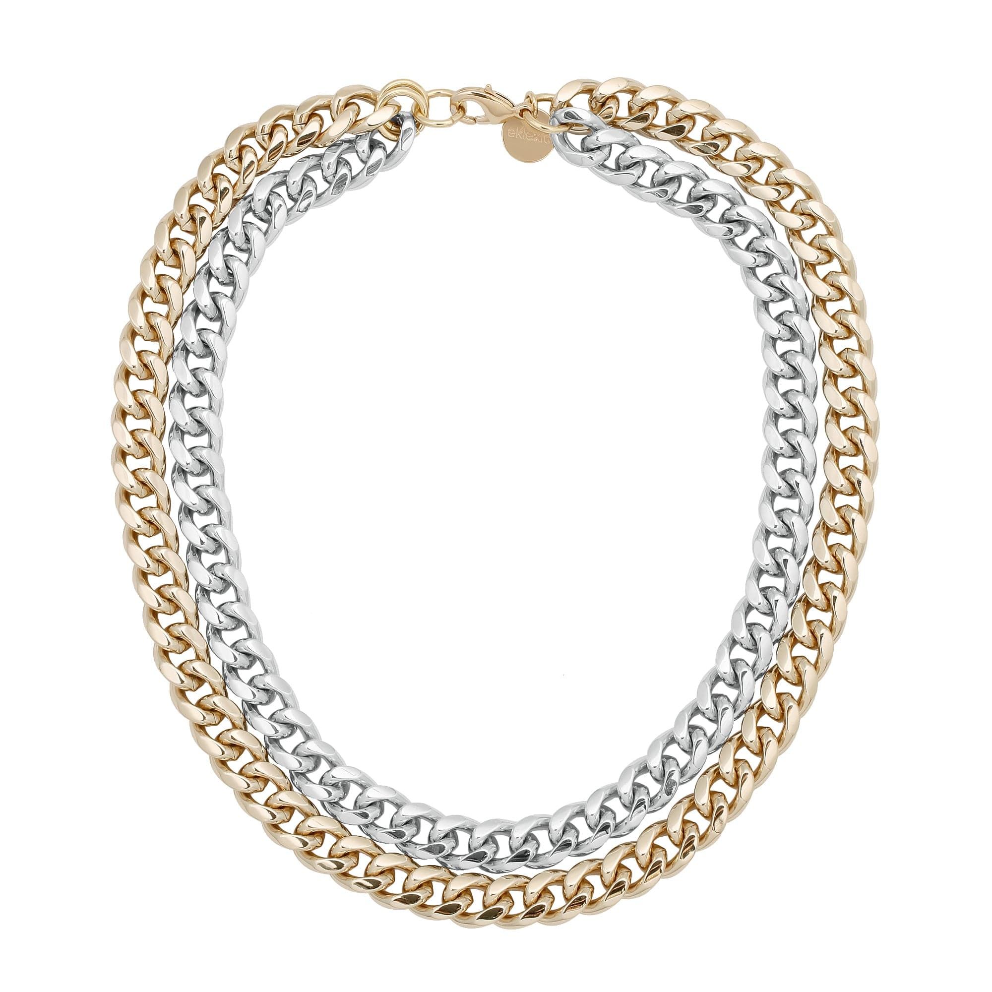 Three-strand gold and silver double curb chain necklace for stylish vibes