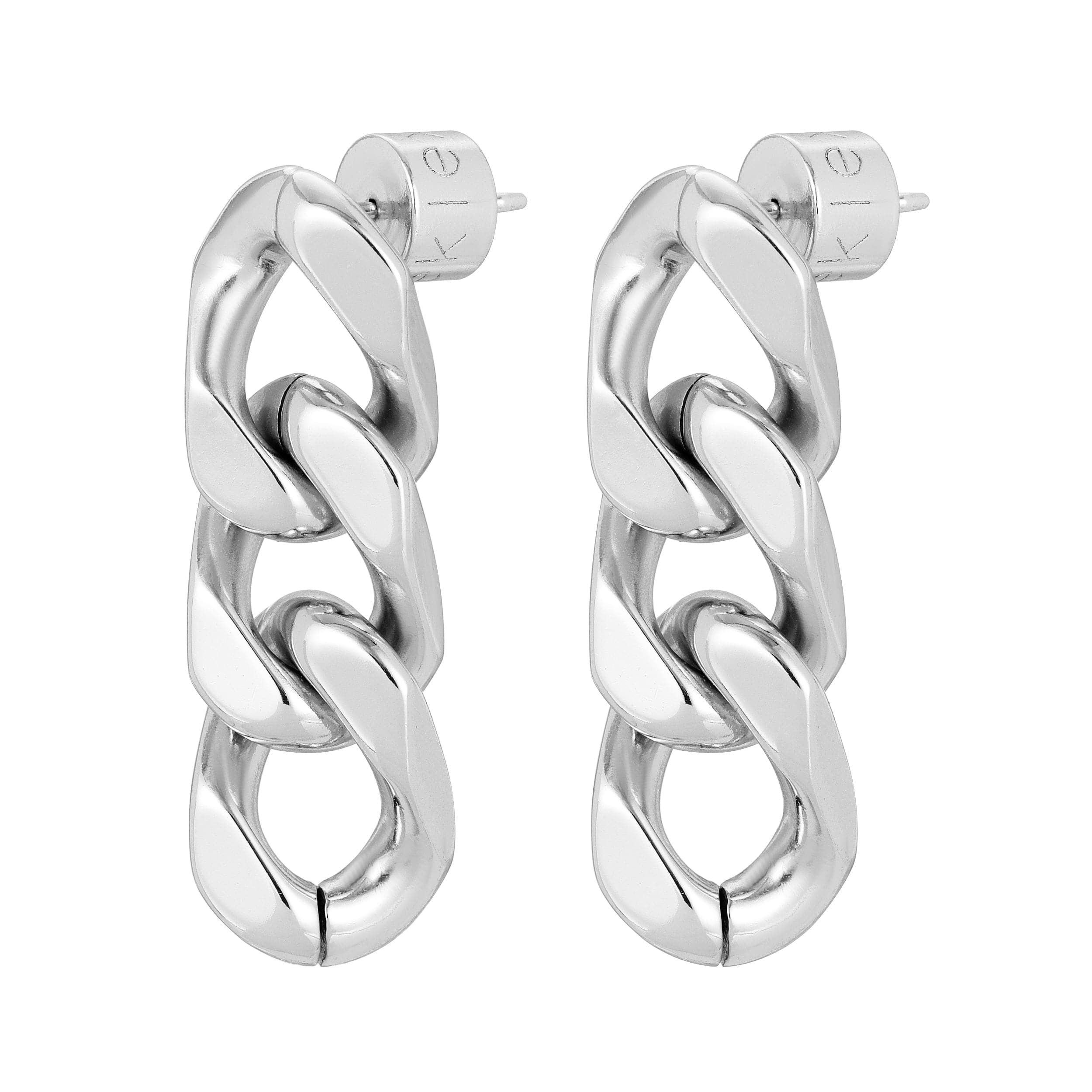 Silver chain-link earrings from the Taraji 3 Link Drop Earrings collection