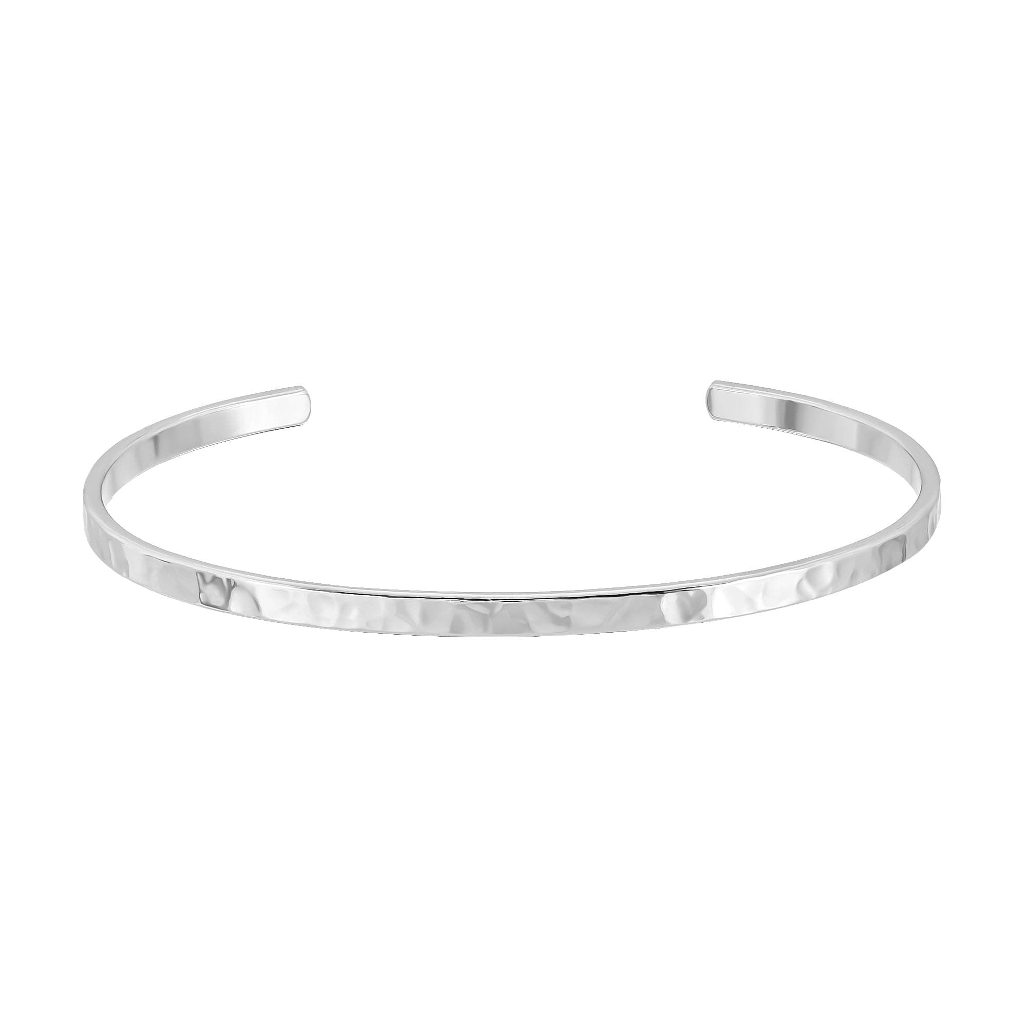 Silver hammered cuff bracelet from Thin Hammered Cuff collection, stylish and unique accessory
