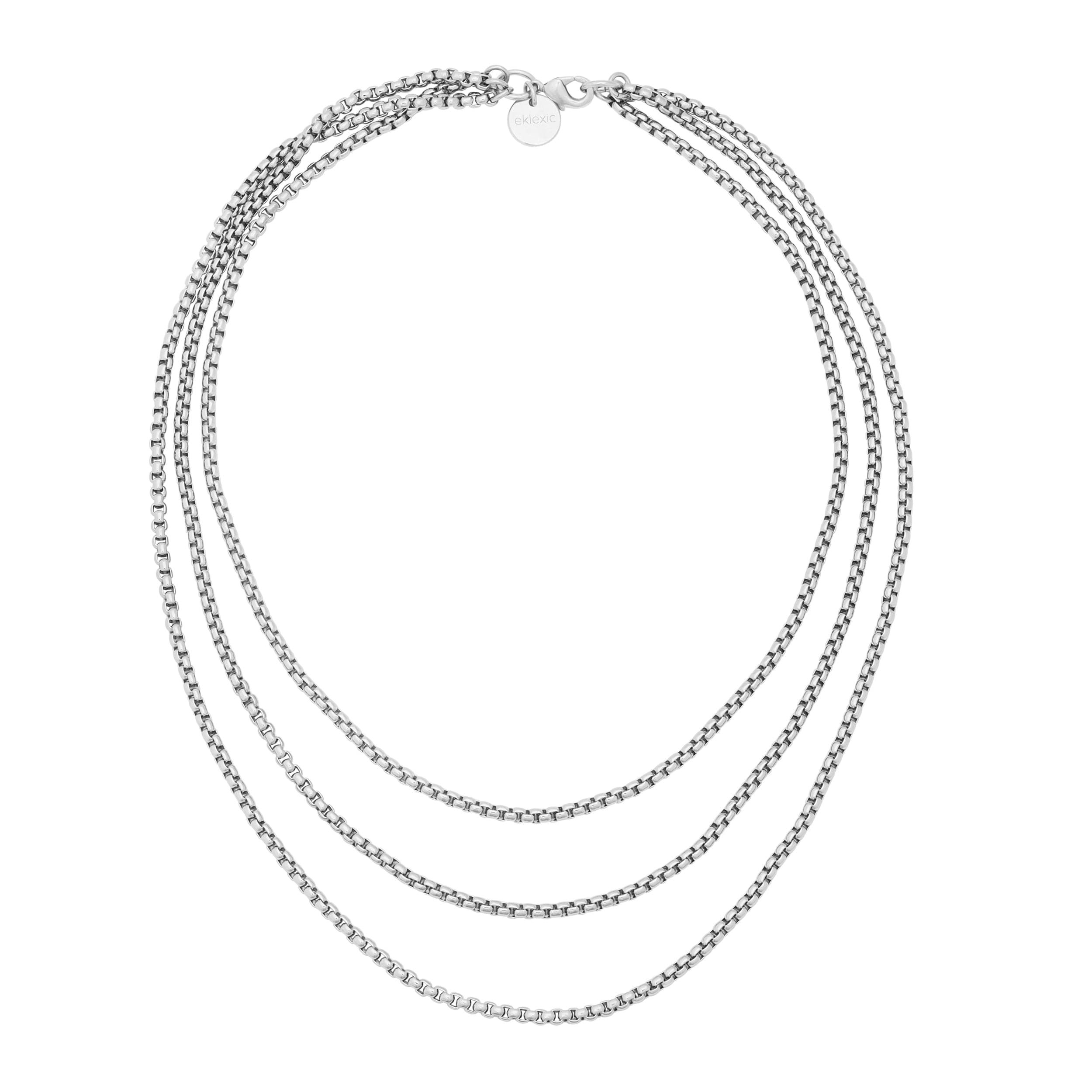 Silver layered chain necklace from the Triple Layer Thin Luciana Box Chain Necklace collection