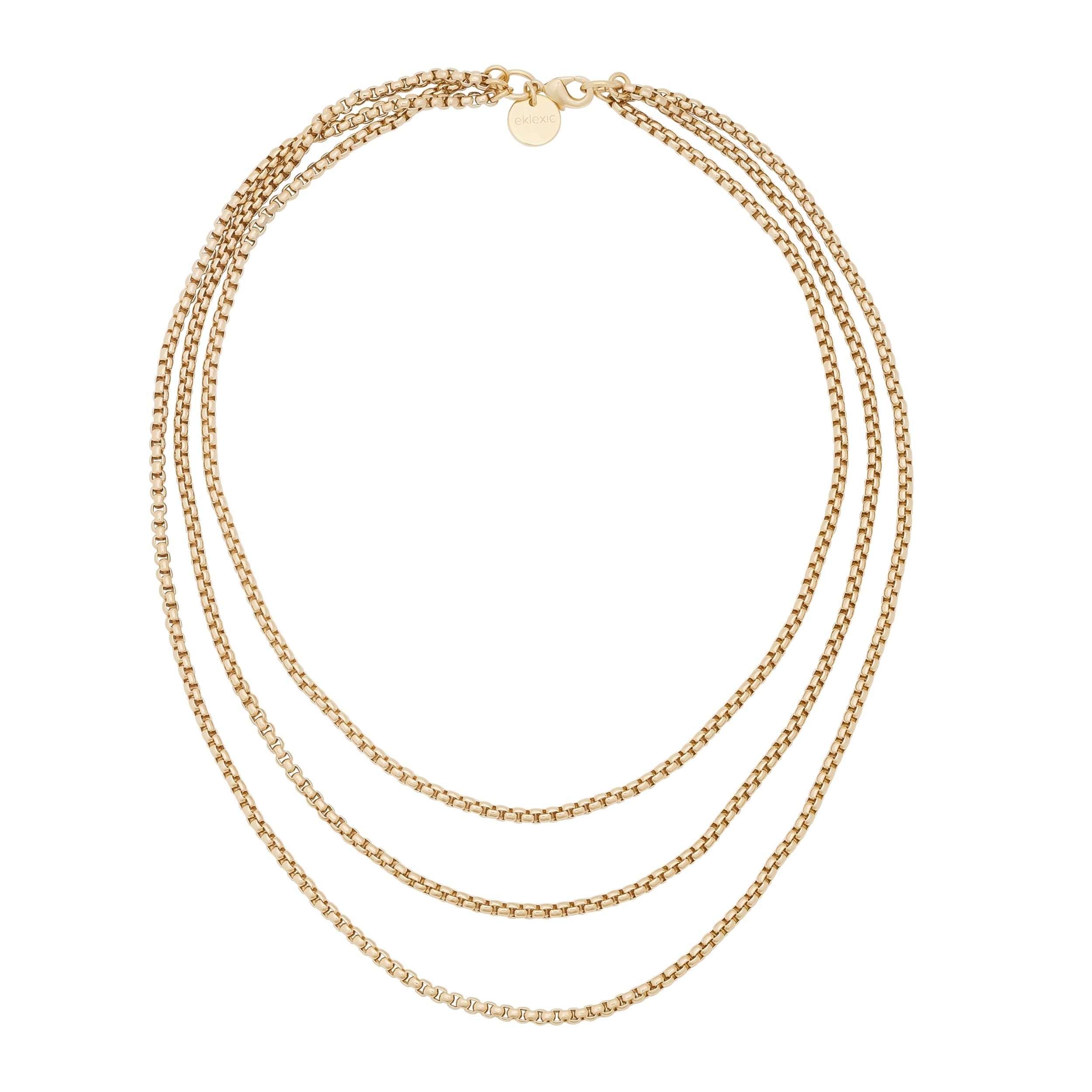 Gold-toned layered chain necklace from the Triple Layer Thin Luciana Box Chain Necklace collection