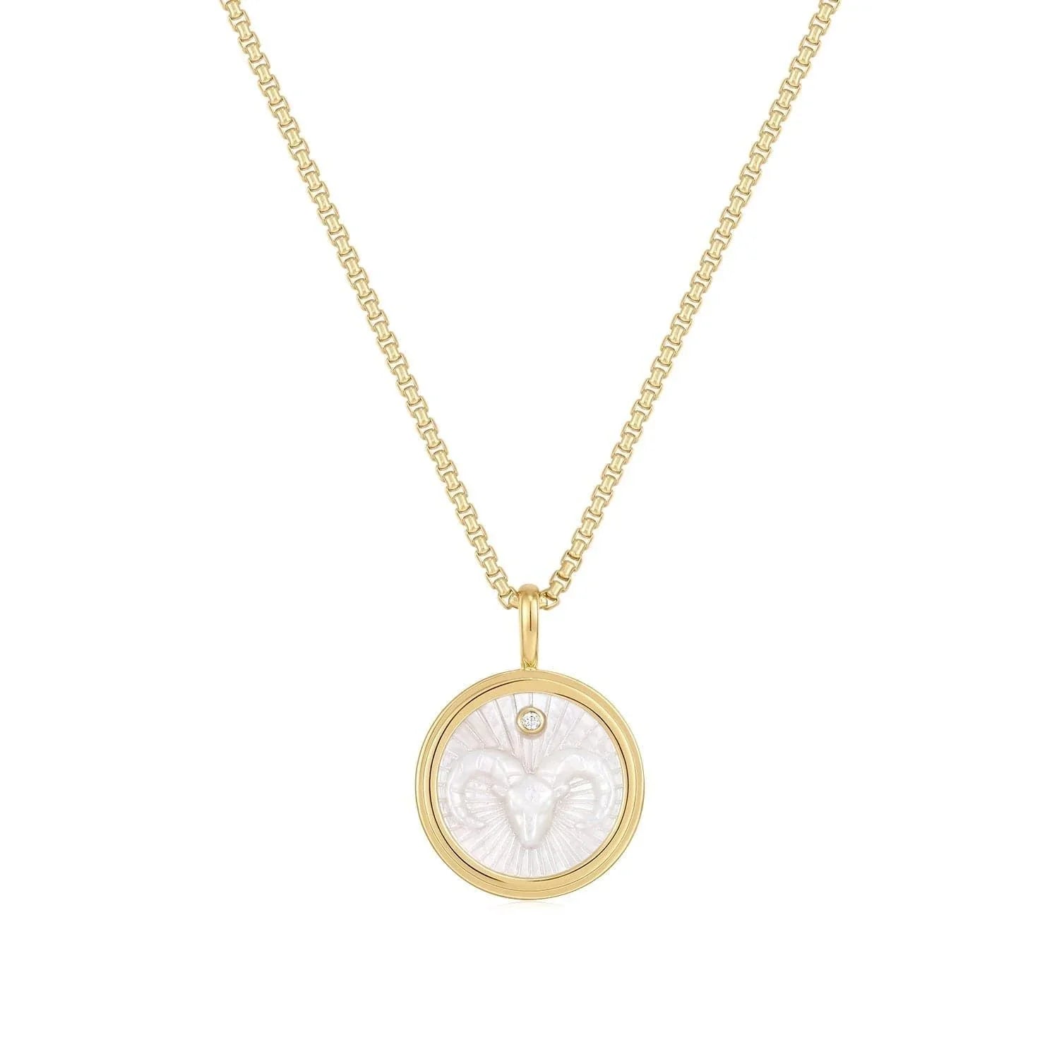 Gold necklace with ram pendant from Zodiac Aries Mother Of Pearl Necklace collection
