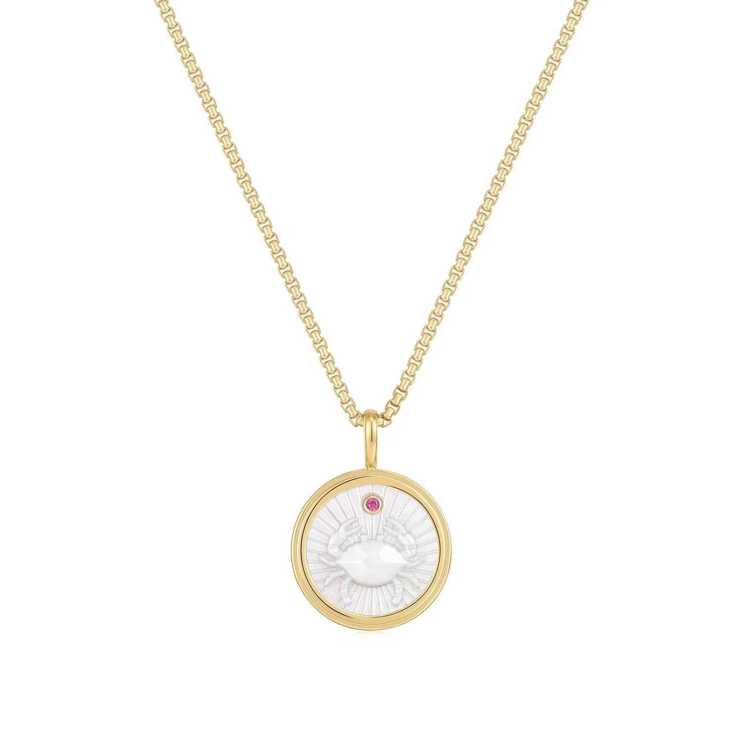 Gold chain necklace with round pendant from Zodiac Cancer Mother Of Pearl Necklace collection