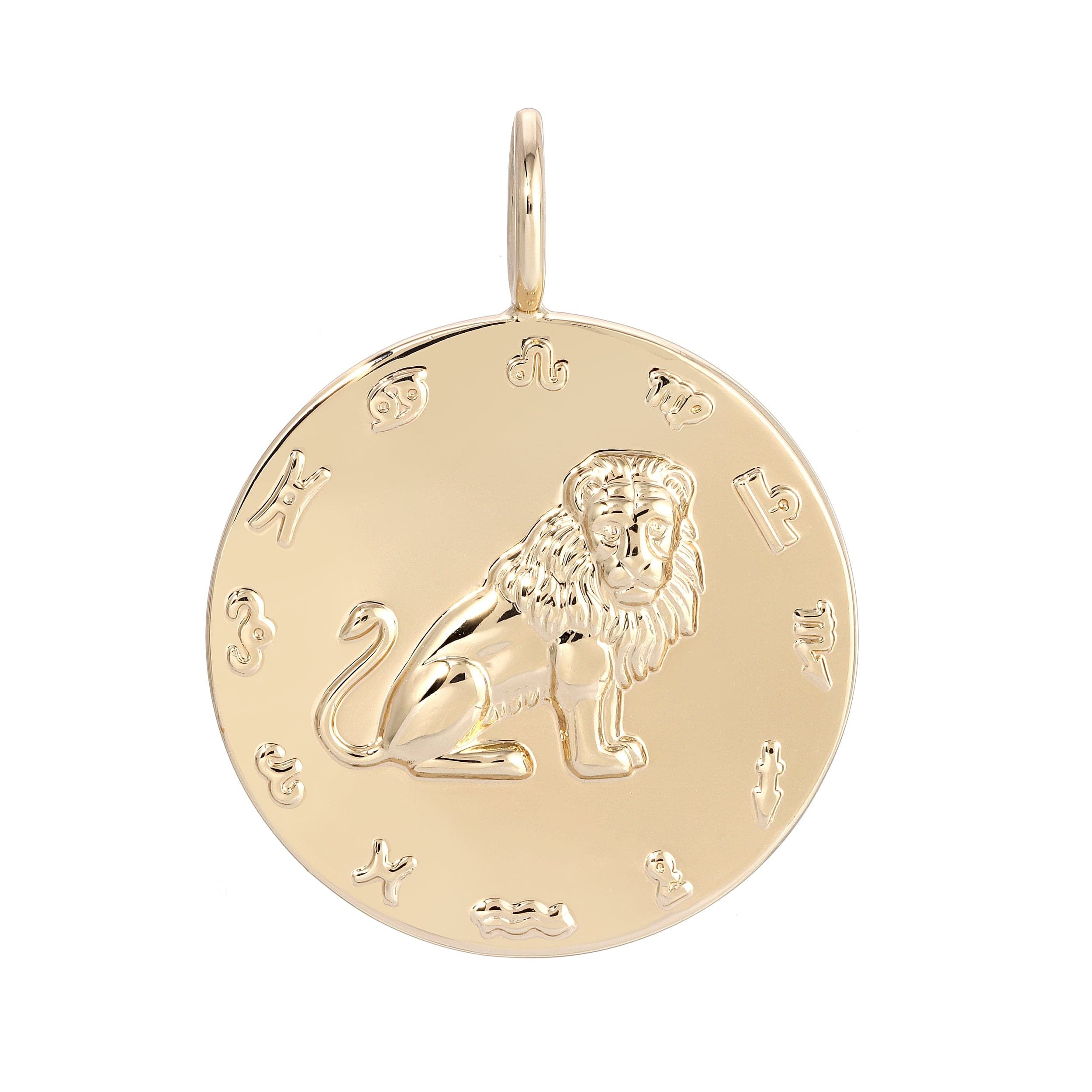Gold Leo zodiac pendant showing the Leo symbol on a chain for astrology lovers