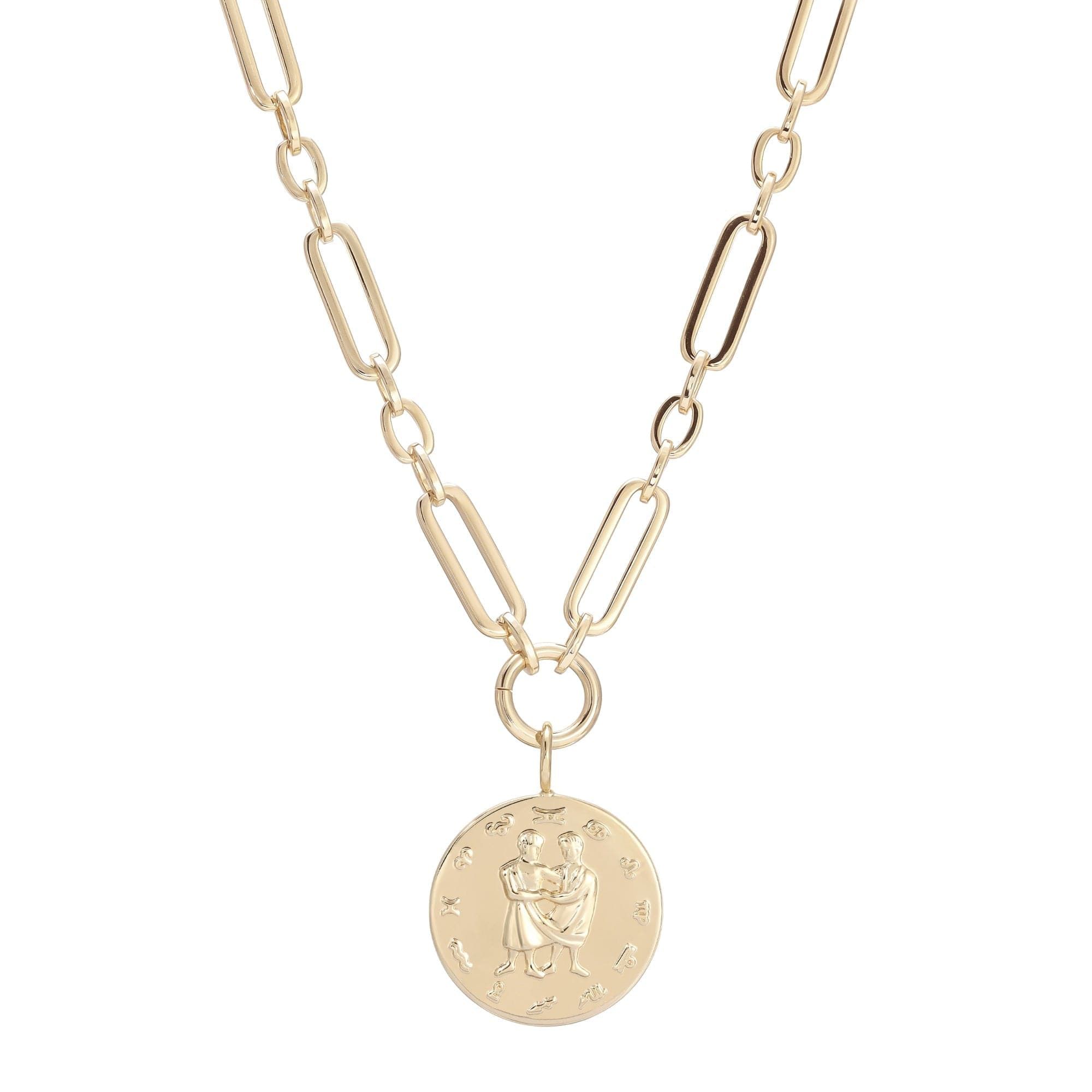 Gold-toned Zodiac Pendant Necklace with Gemini symbol on a chain