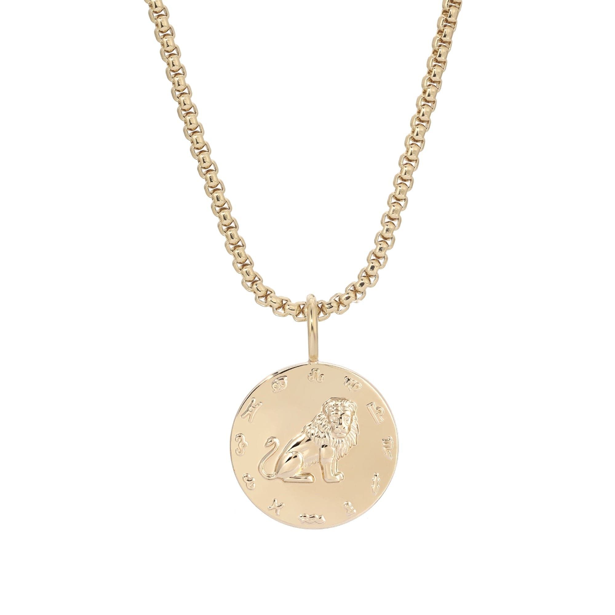 Zodiac Pendant & Thin Box Chain Necklace - LEO / GOLD / 16’’ - Pendant Necklaces