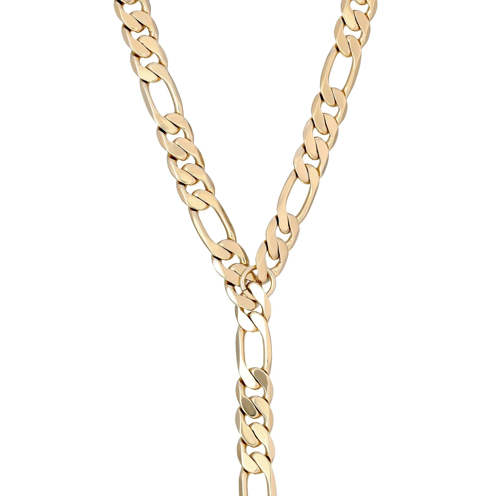 Gold Figaro chain on Axel Lariat Necklace made from recycled brass and rhodium-silver Y necklace