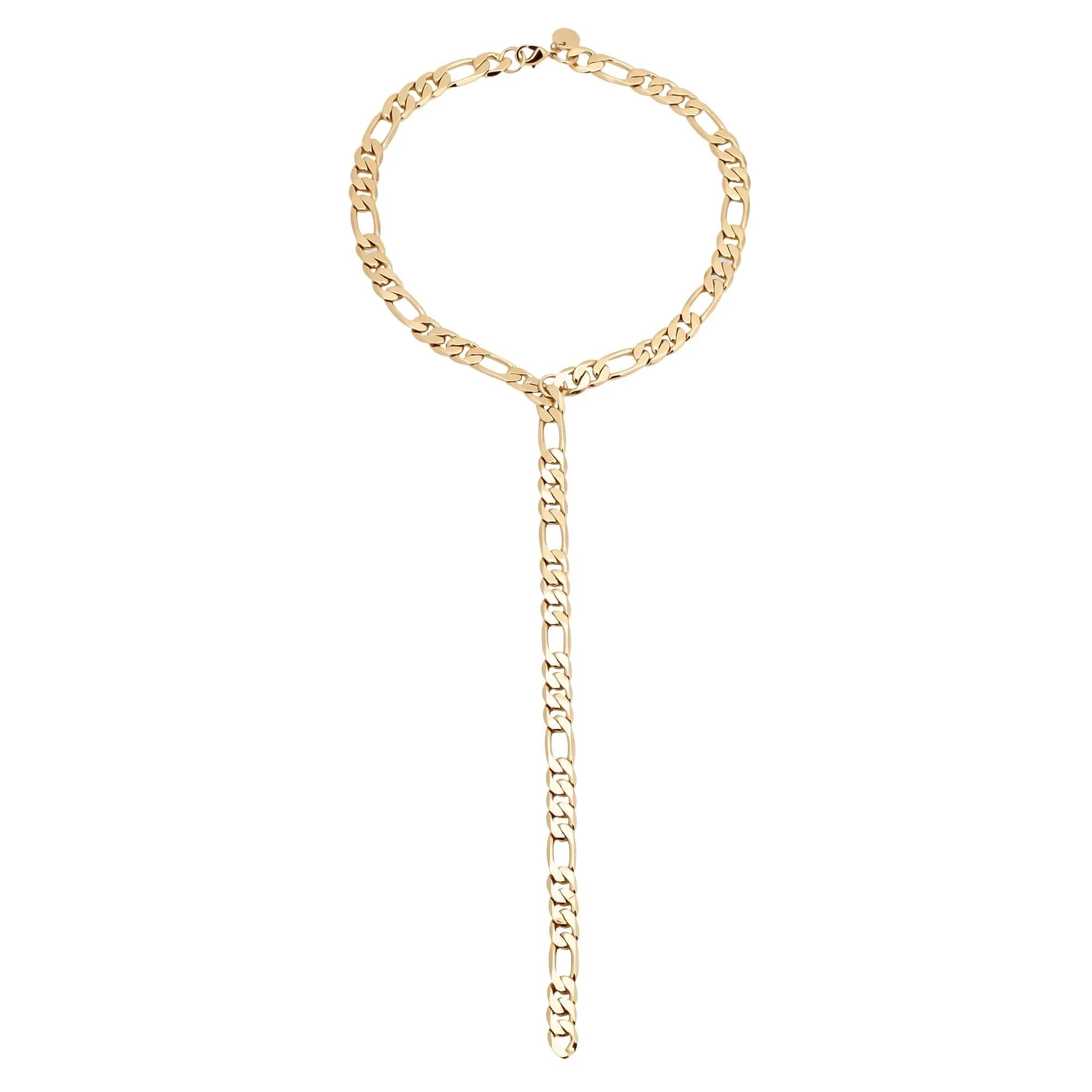 Gold-toned Figaro chain necklace from Axel Lariat featuring recycled brass and rhodium-silver Y design