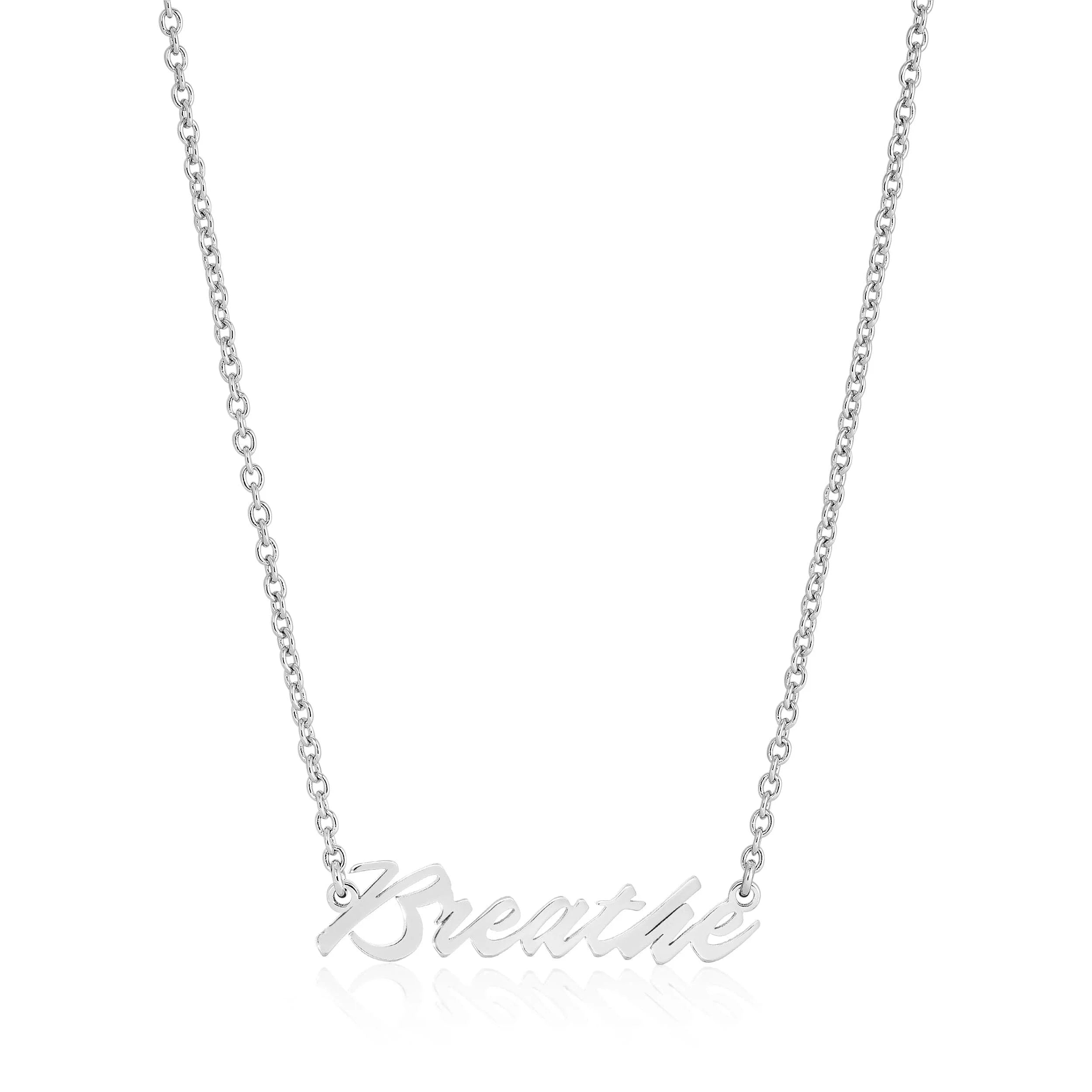 Silver Breathe Necklace with recycled brass plating and rhodium finish for eco-friendly style