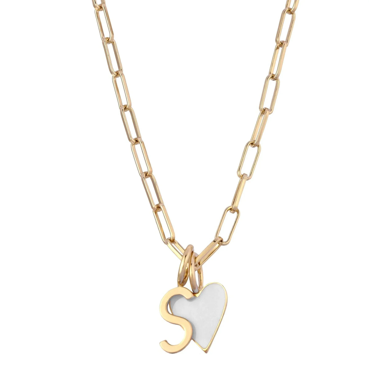 Gold chain necklace with S letter and heart pendant from Cara White Enamel Charm Necklace