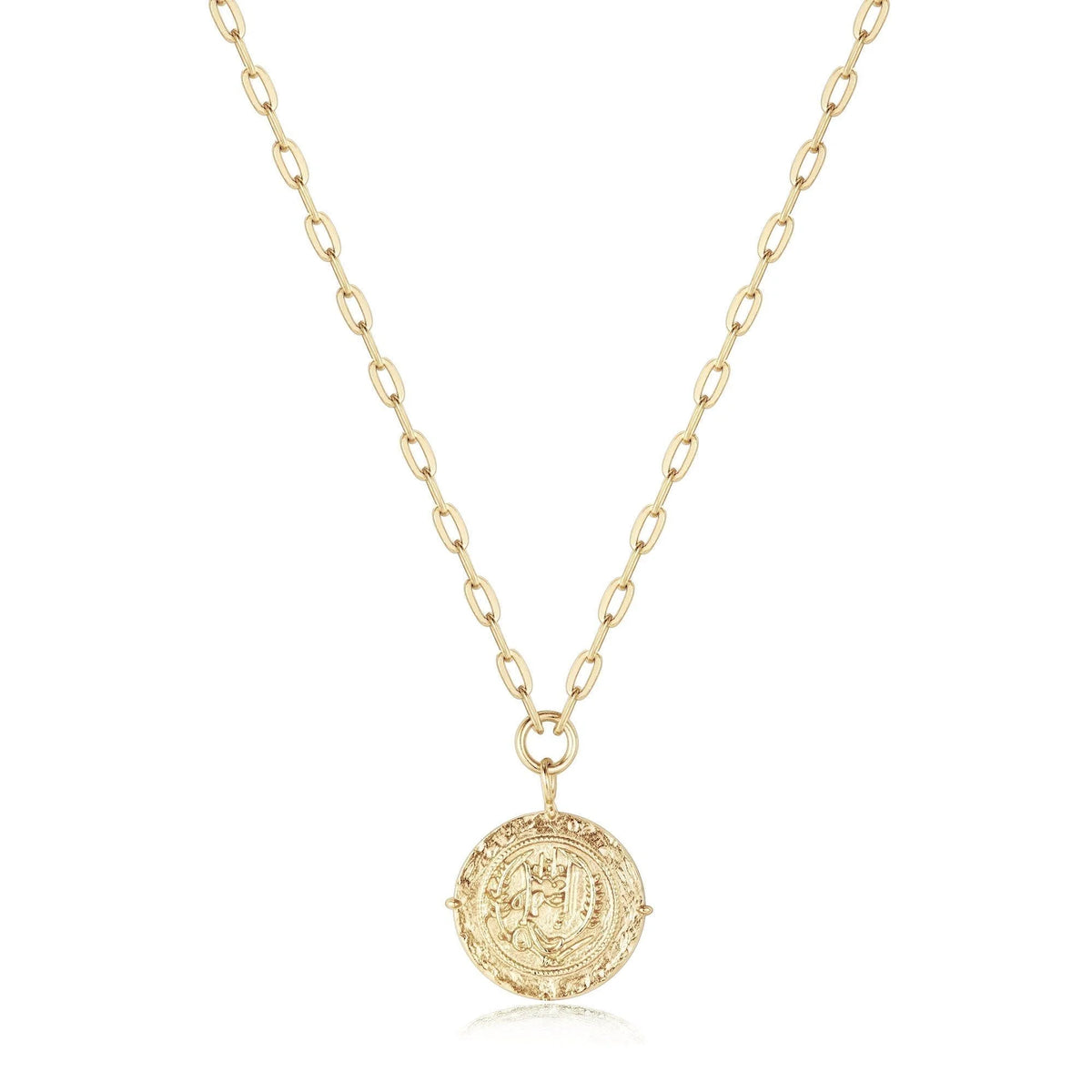 Gold chain necklace with a coin pendant, perfect for a stylish look