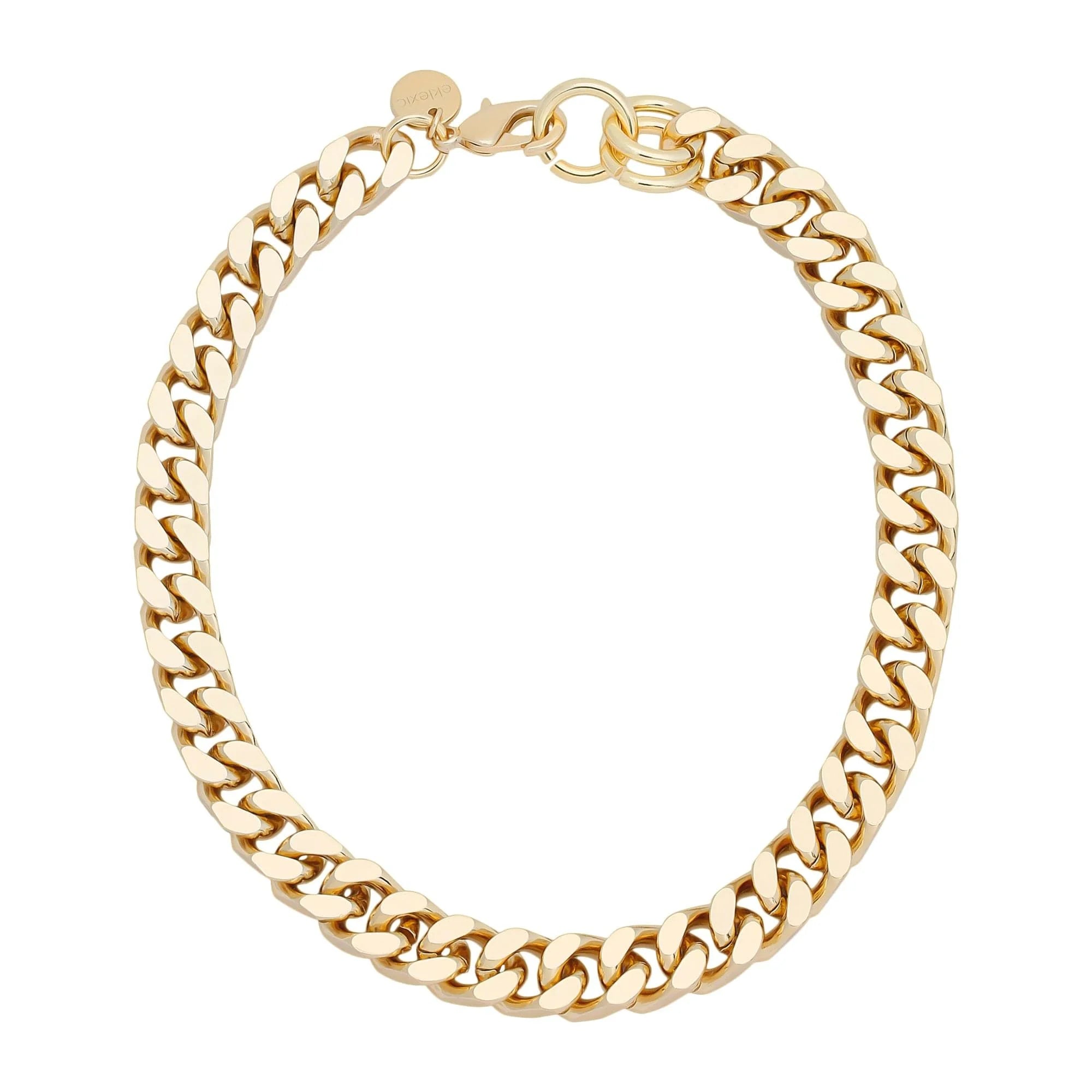 Gold-toned chain link necklace featuring recycled brass Cuban link chain for stylish appeal