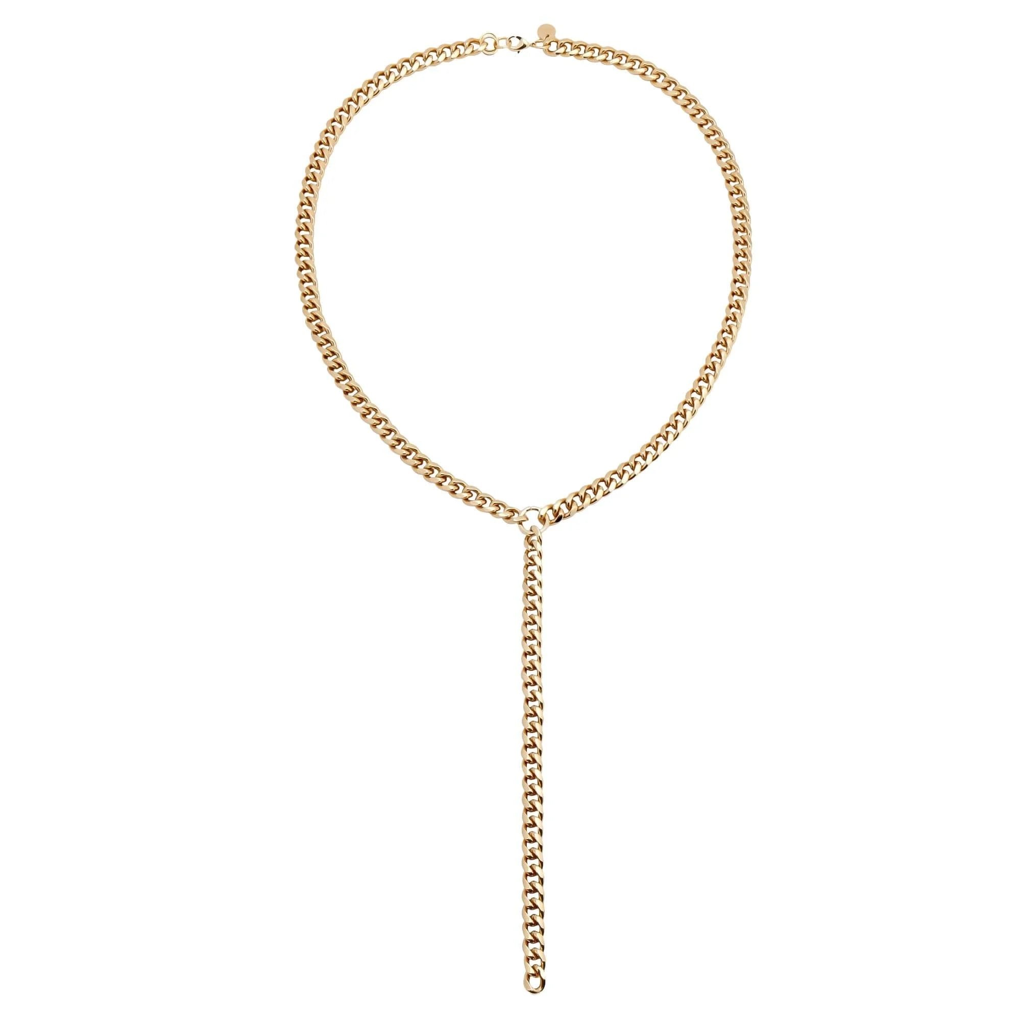 Gold-toned curb chain lariat necklace with a stylish drop for trendy look