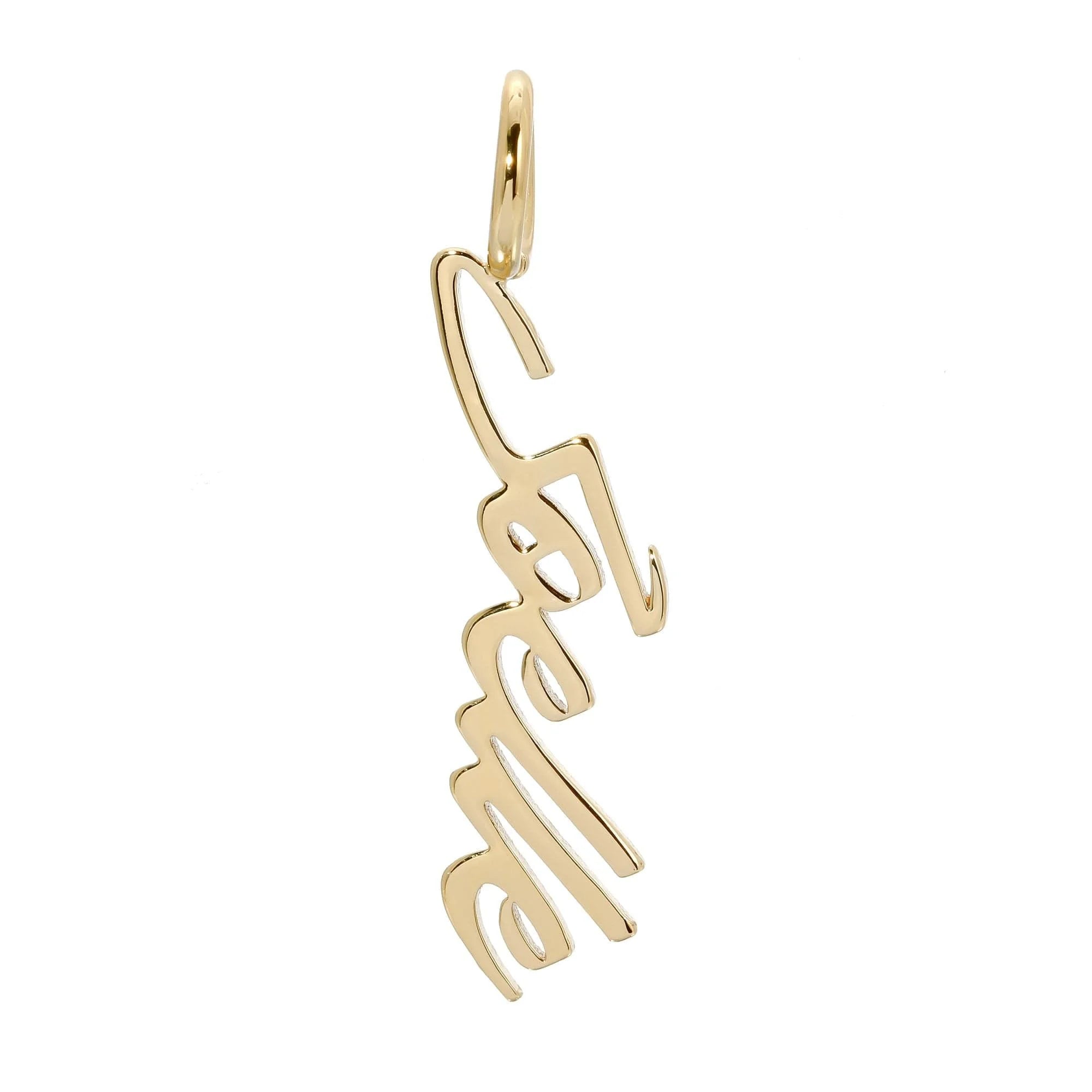 Gold-colored Love pendant on Custom Script Name Pendant jewelry showcasing elegance