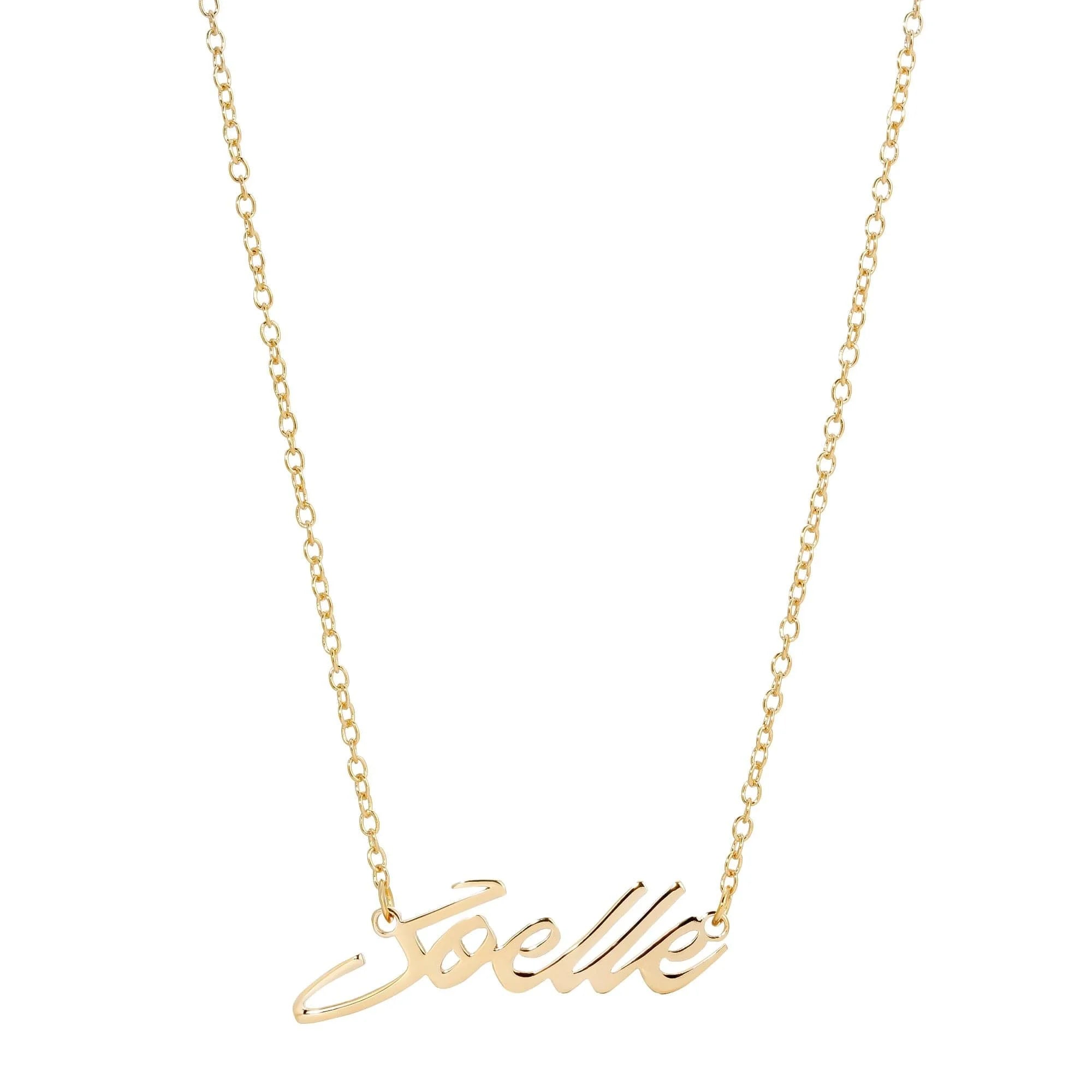 Gold nameplate necklace from Custom Script Nameplate jewelry collection