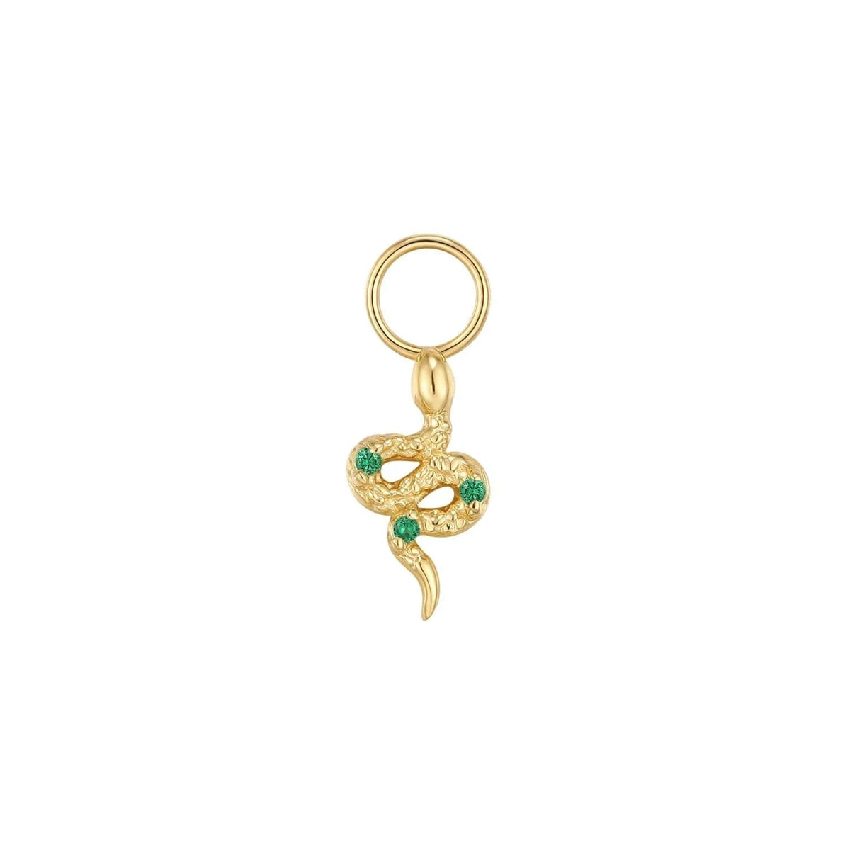 Gold snake charm with green gemstones for CZ Snake Hoop Charm jewelry piece