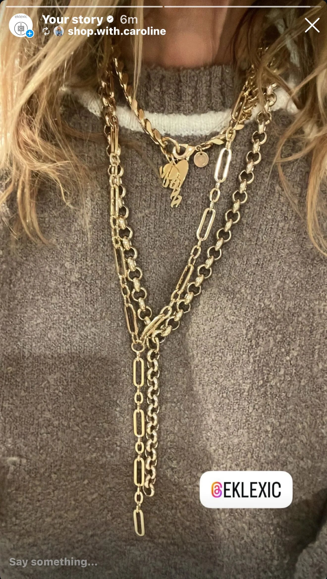Dean Lariat Necklace with layered gold chain necklaces featuring recycled brass plating
