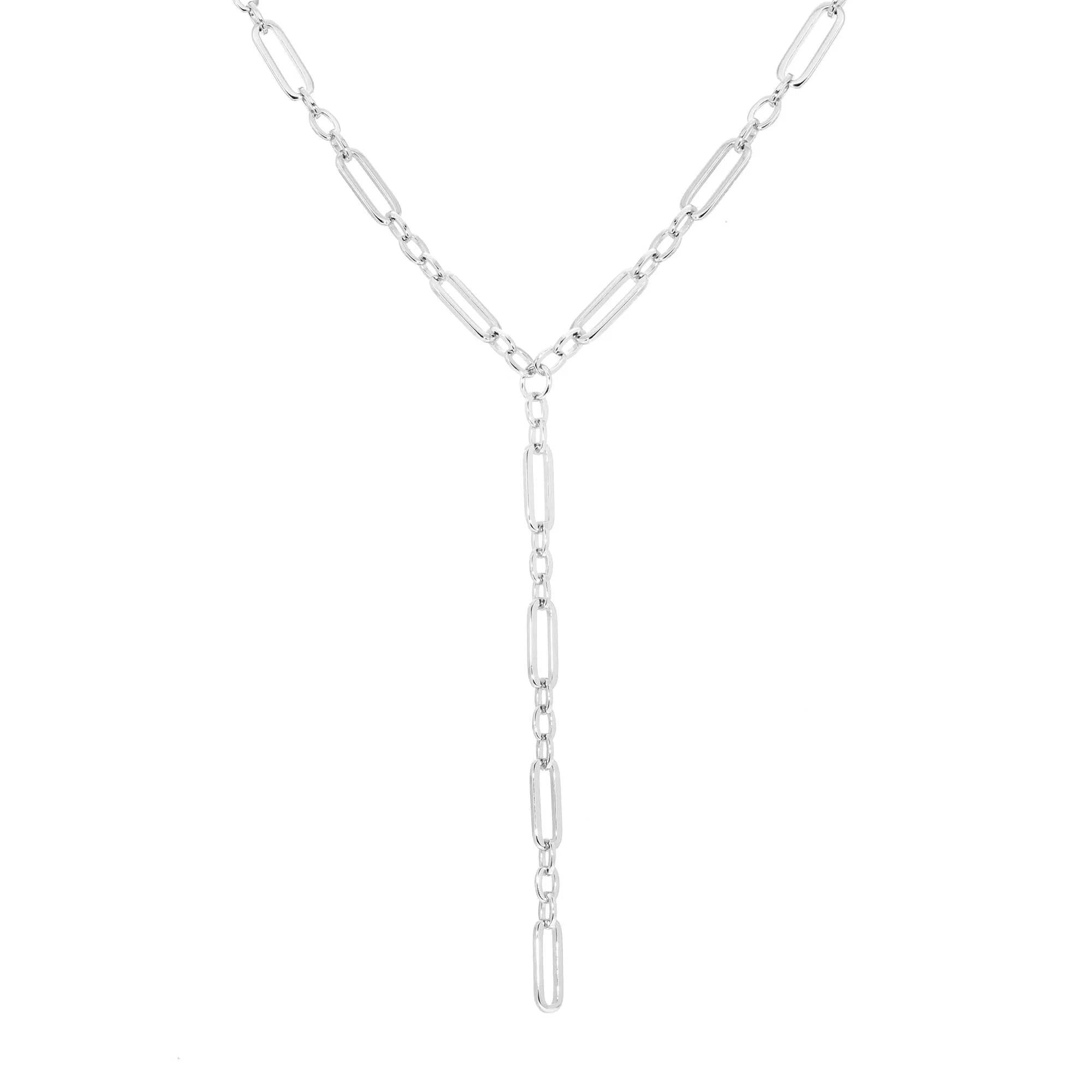 Dean Lariat Necklace with Silver Y-shaped Chain and Recycled Brass Plating