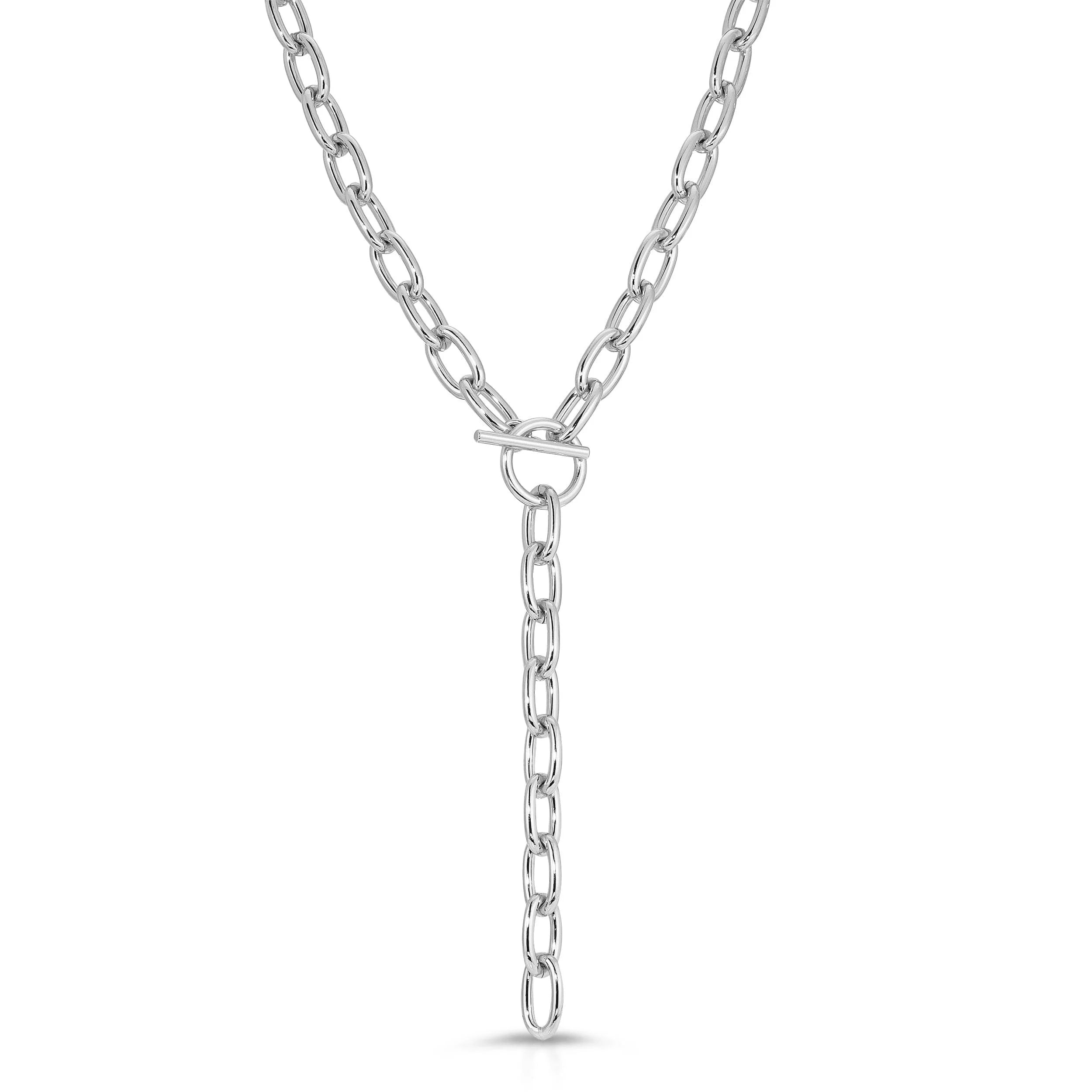 Silver chain necklace with toggle clasp from the Alana Toggle Lariat Necklace collection