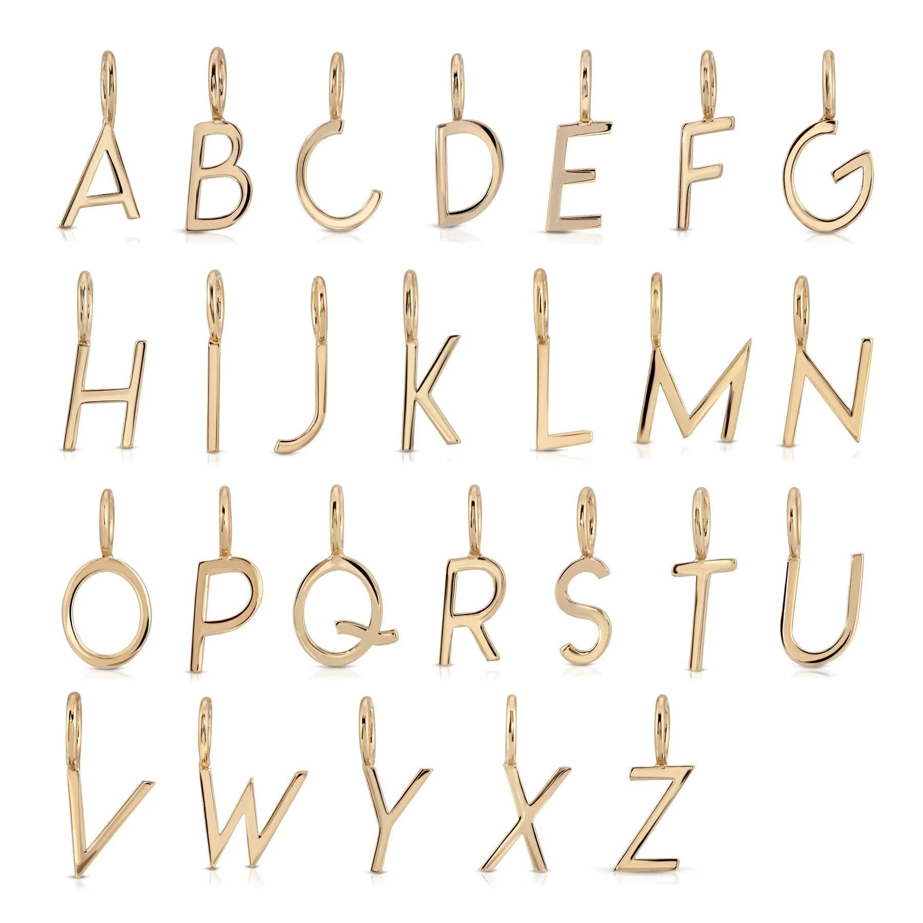 Gold alphabet letter pendants on Catherine Charm Necklace for personalized jewelry style