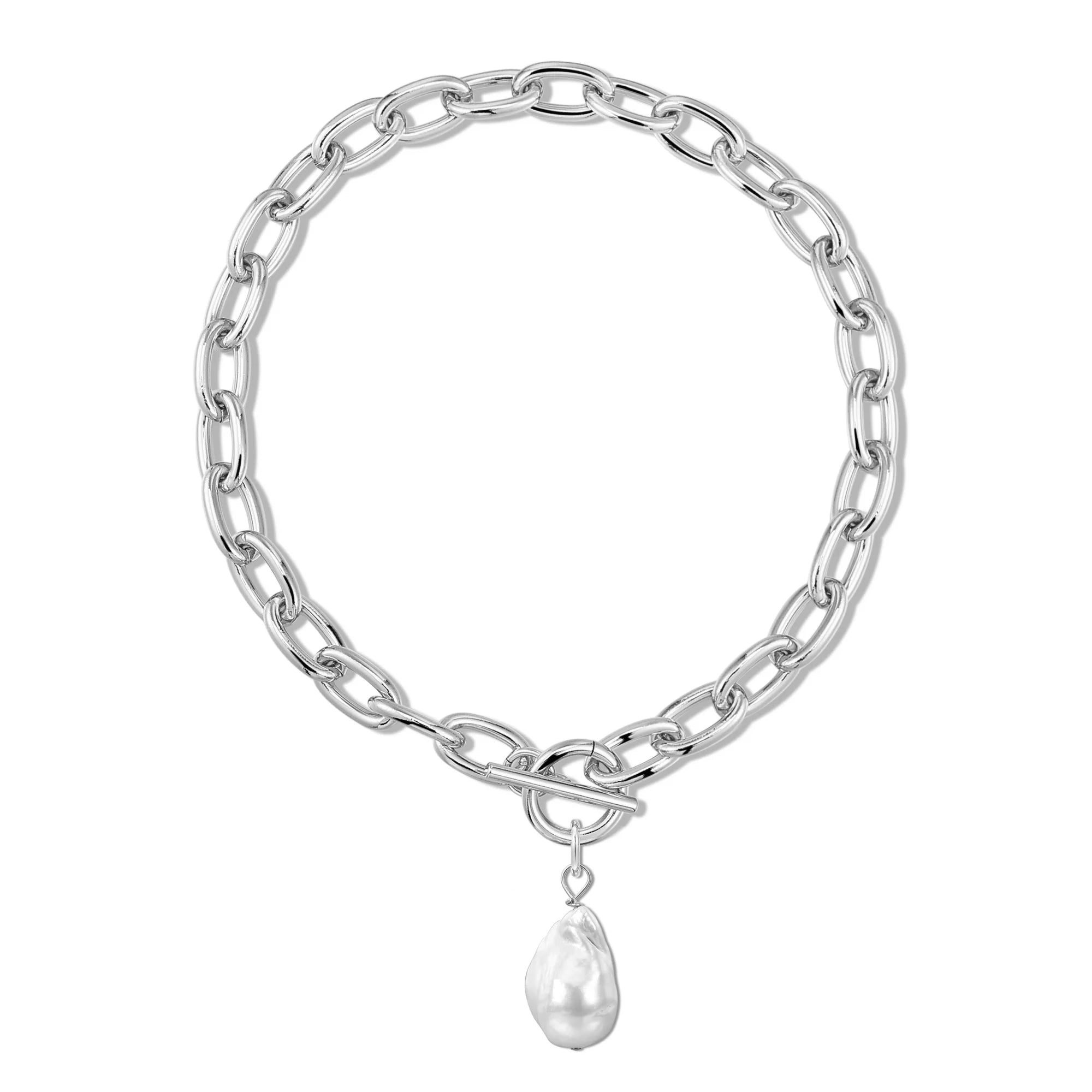 Alana XL Baroque Pearl Pendant Necklace with Silver Chain Showing off its chic style