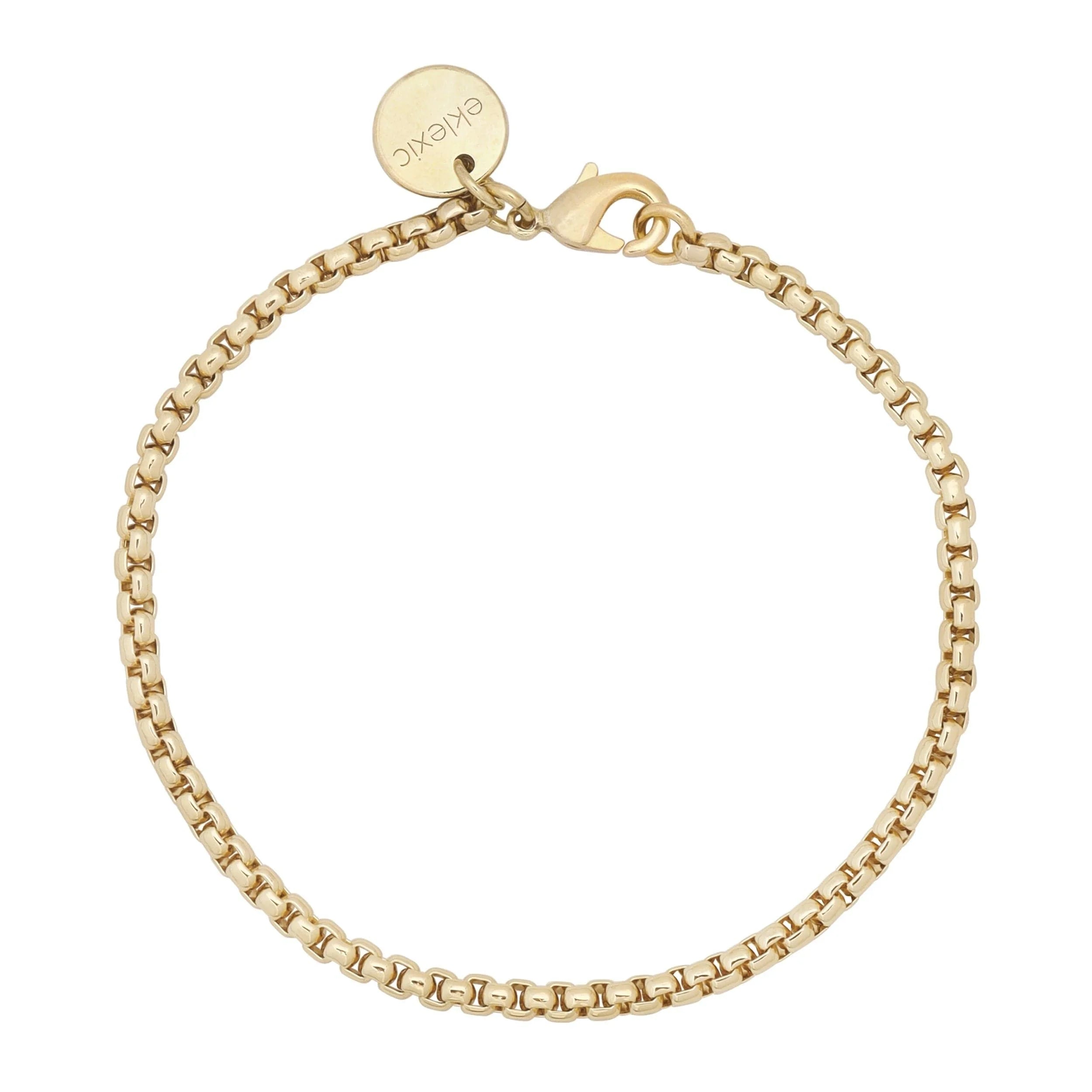 Gold-toned box chain bracelet with lobster clasp and circular charm for Thin Luciana Anklet