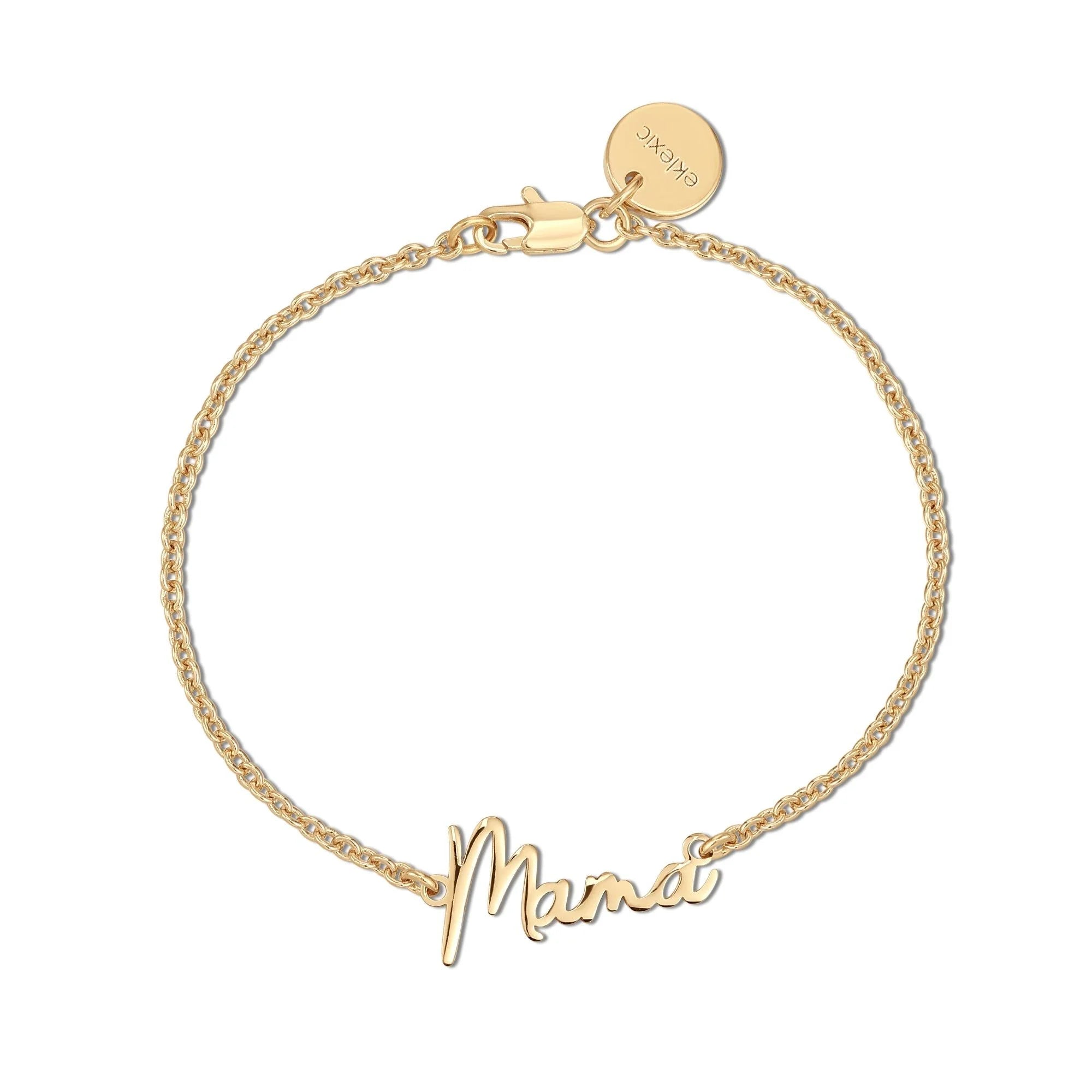Gold Mama bracelet from Dainty Script Mama collection, perfect for moms and loved ones