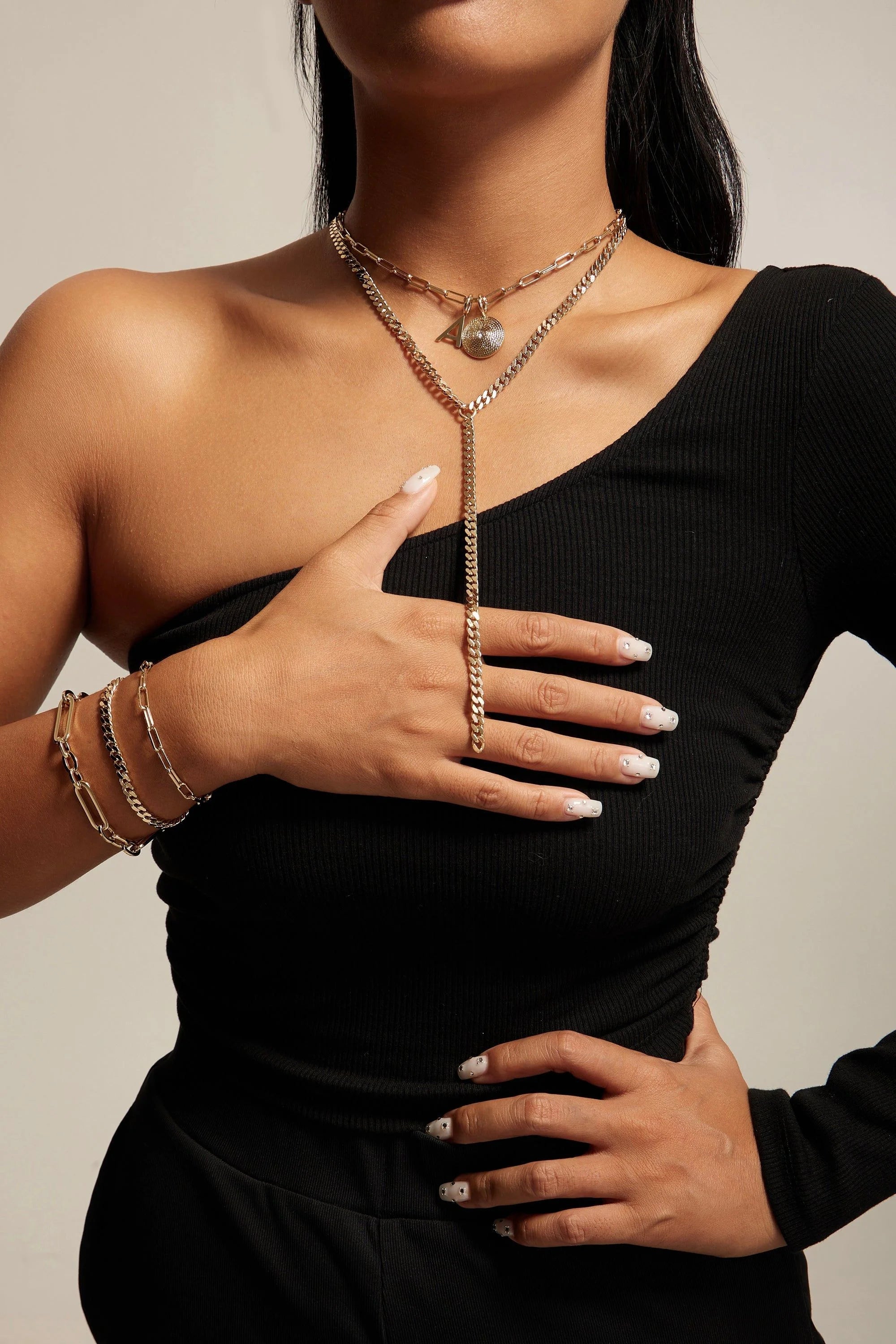 Gold-toned layered necklace and bracelet set - Dean Bracelet style perfect for any look