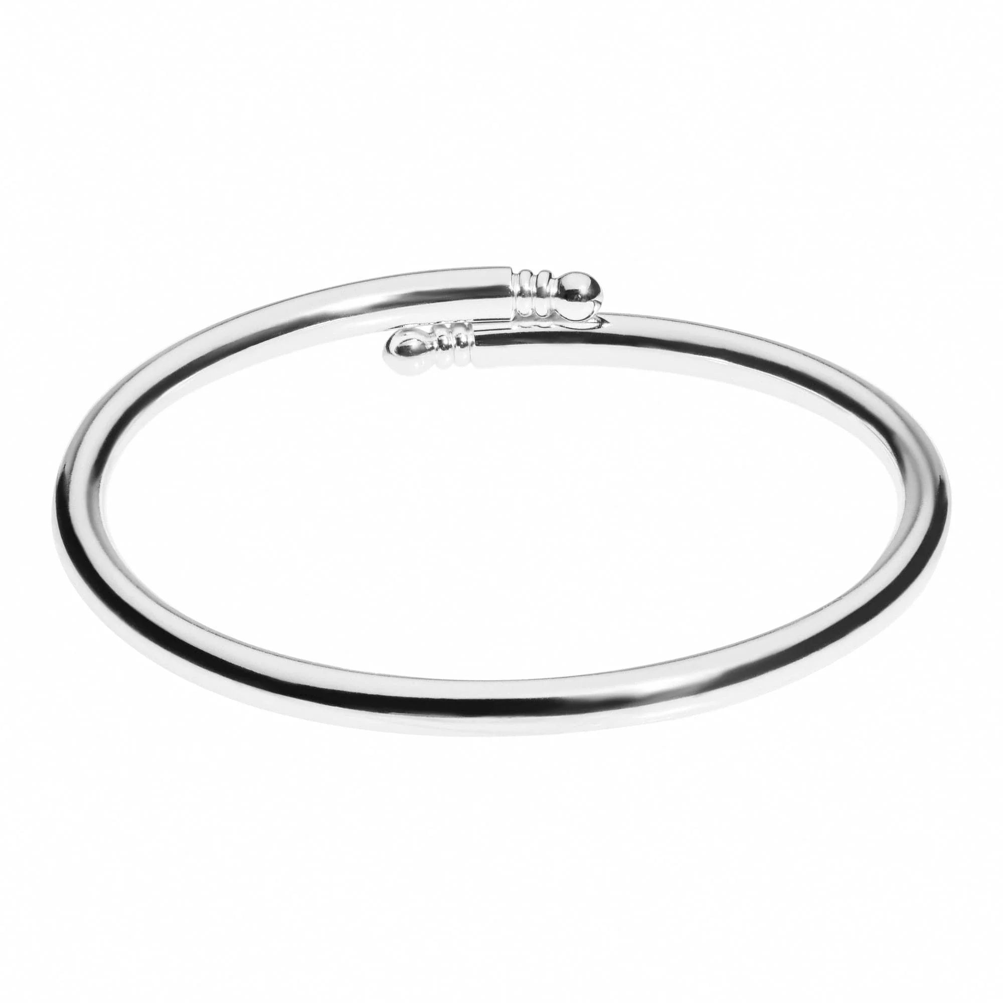 Silver open-ended bangle from Knob Ended Bangle collection, stylish and sleek jewelry piece