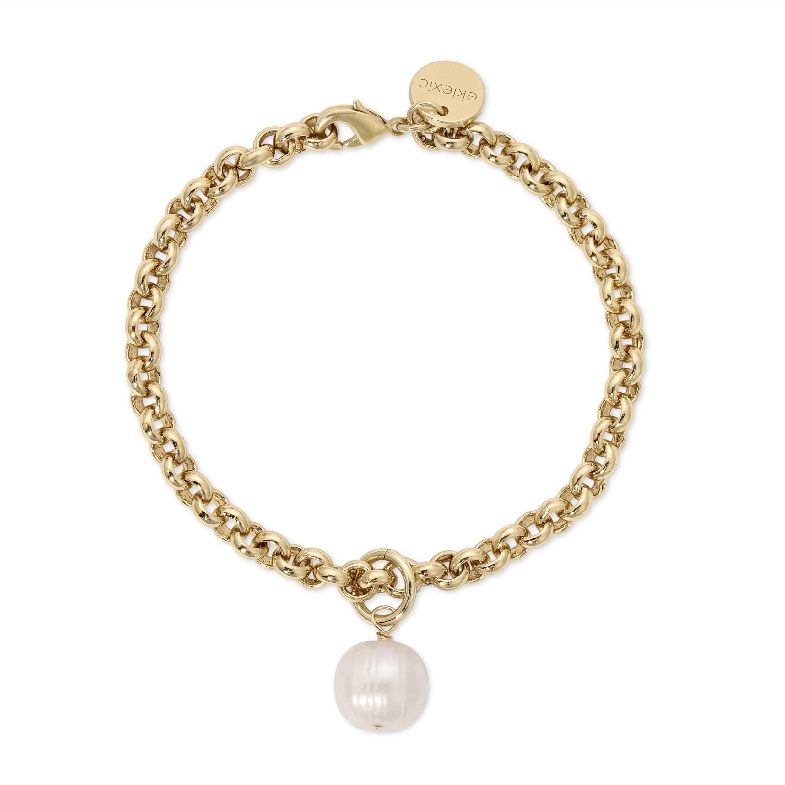 Gold chain bracelet with pearl pendant from Micro Royal Chain With Pearl Charm Bracelet collection