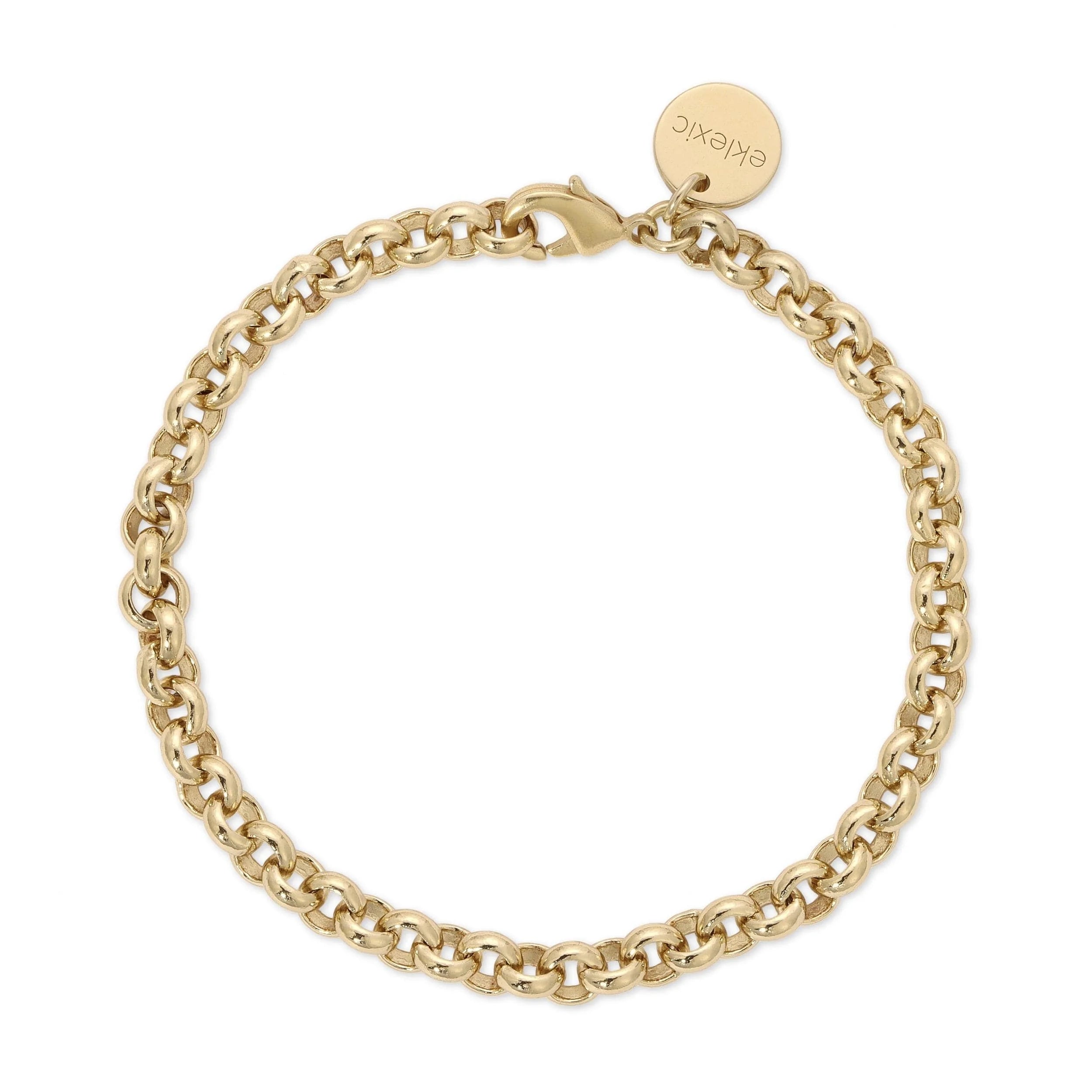 Gold-toned Micro Royal Rolo Chain Bracelet with a circular charm for stylish look