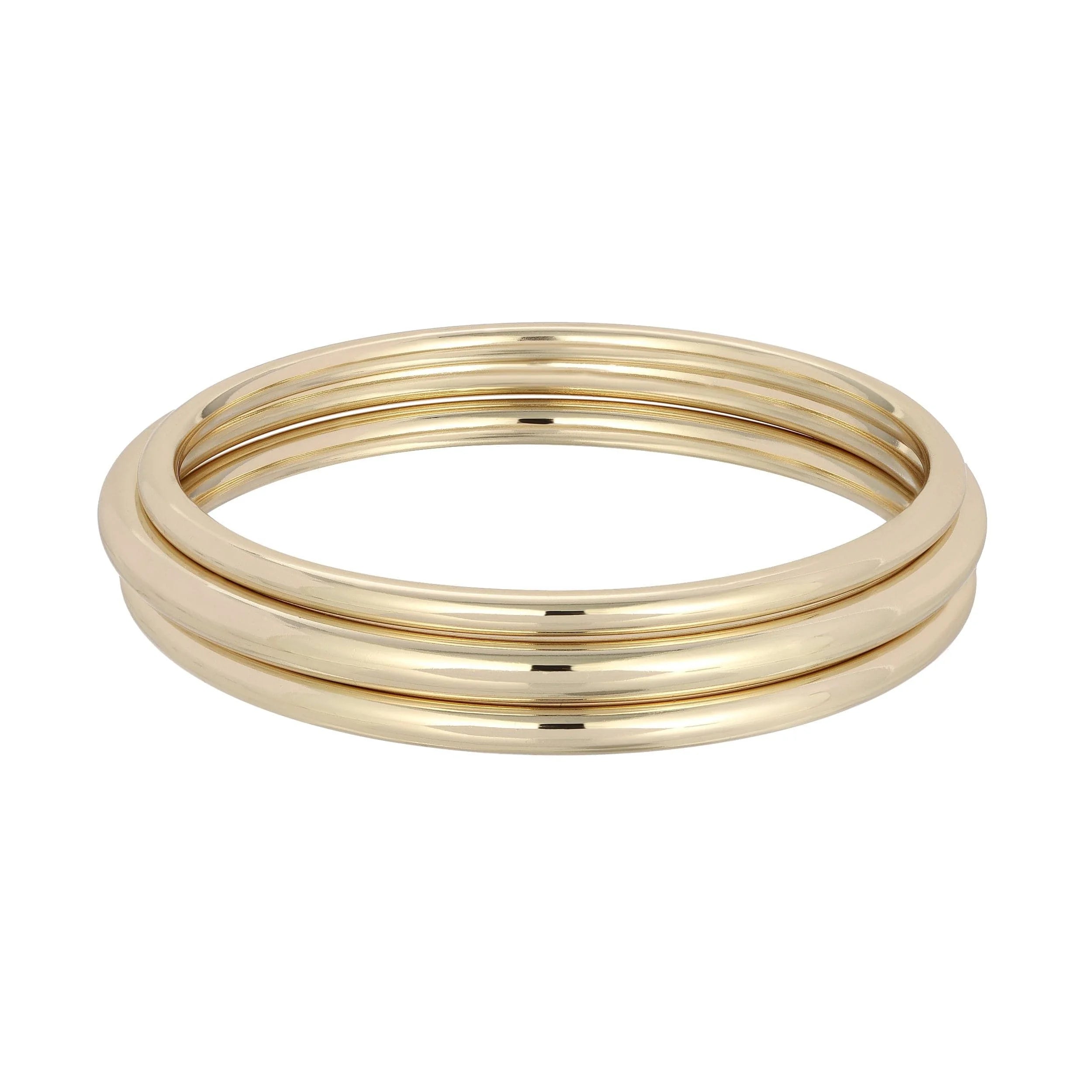 Three shiny gold bangles from the Round Classic Bangle collection for a chic look