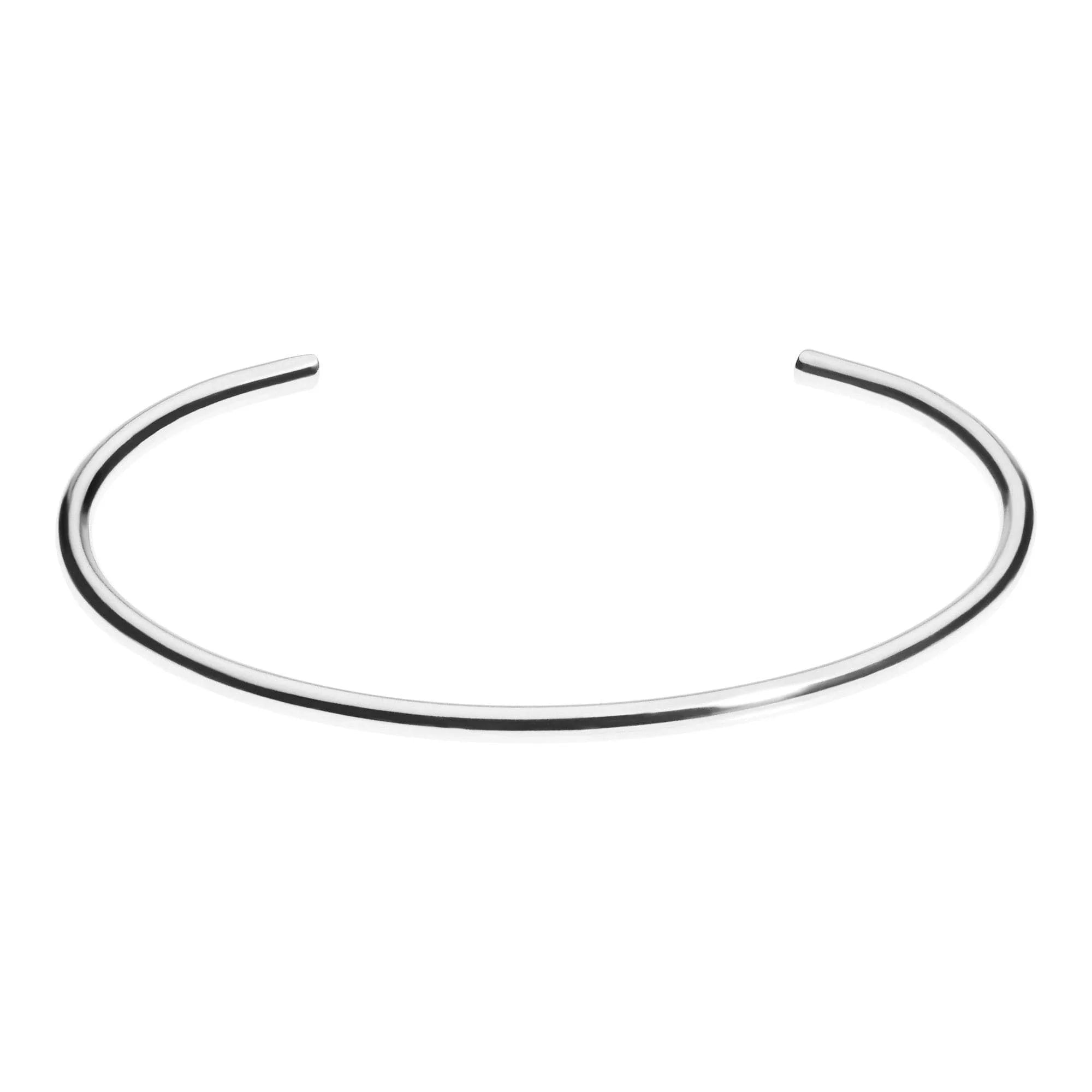 Silver open-ended choker from Thin Round Cuff collection on a model
