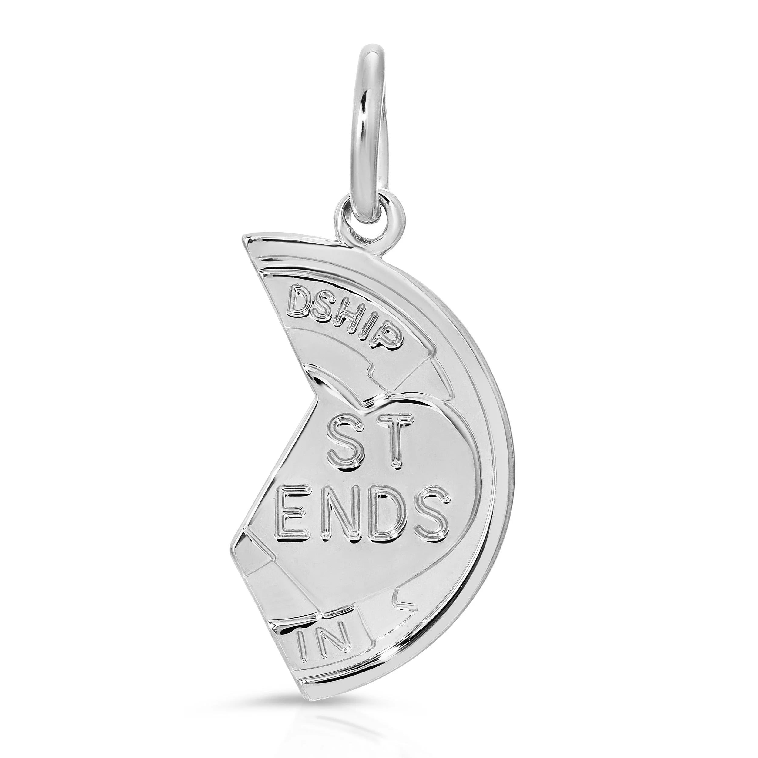 Silver friendship pendant from Best Friend Coin Pendants showing friendship jewelry