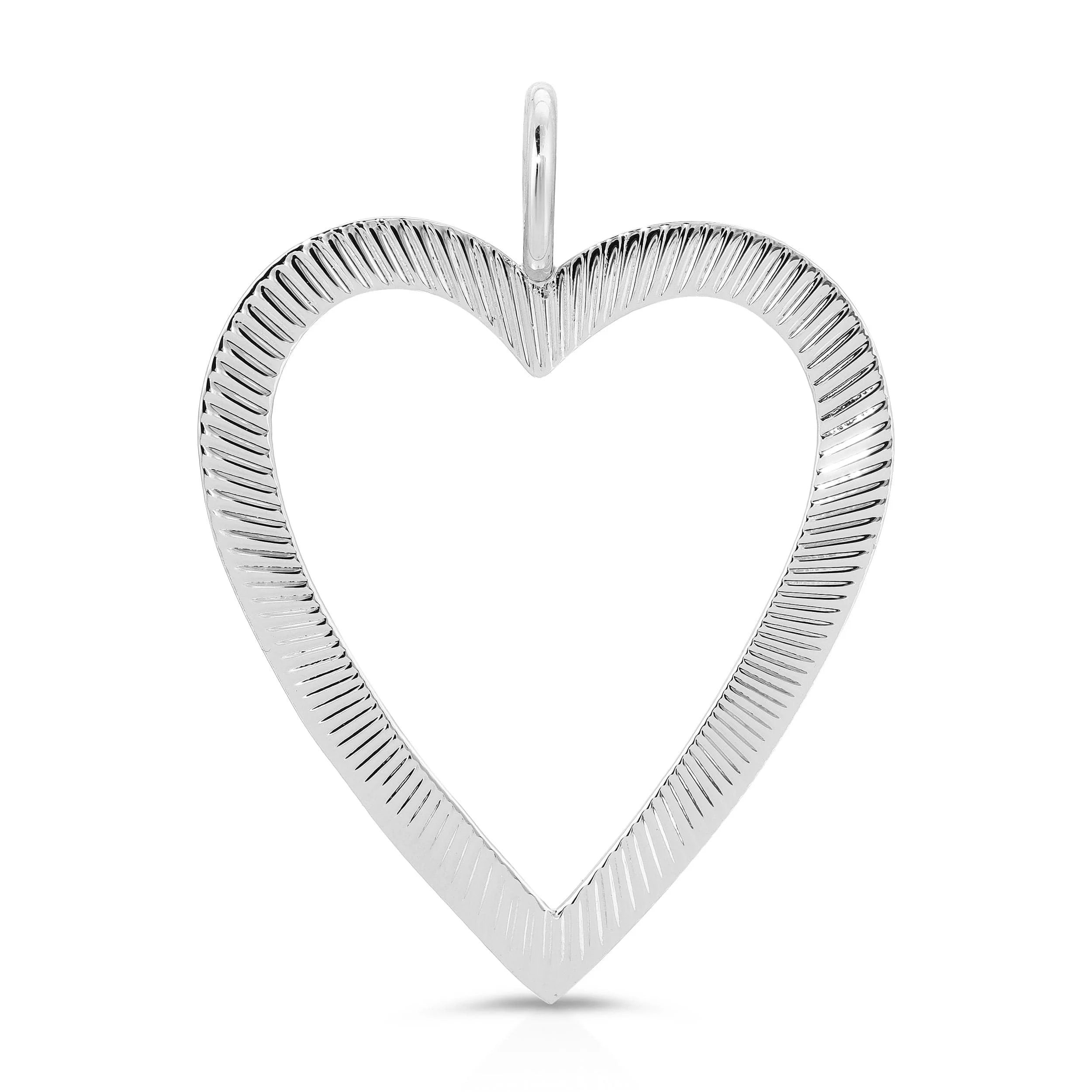 Shiny silver heart pendant hanging on a chain from Large Haze Open Heart Pendant product