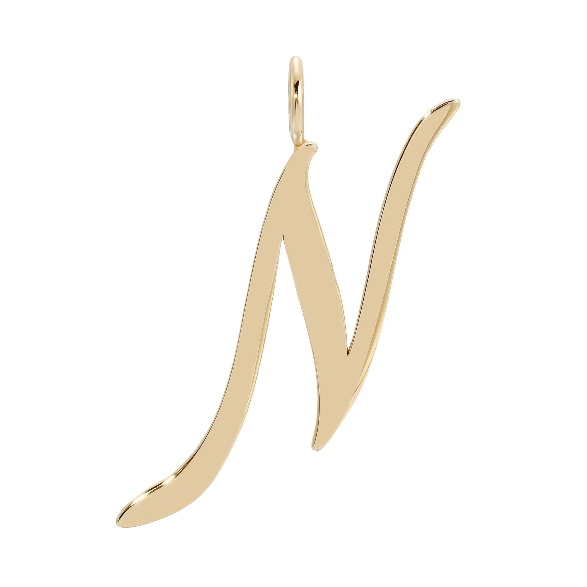 Gold cursive letter N pendant from Large Letter Pendants collection