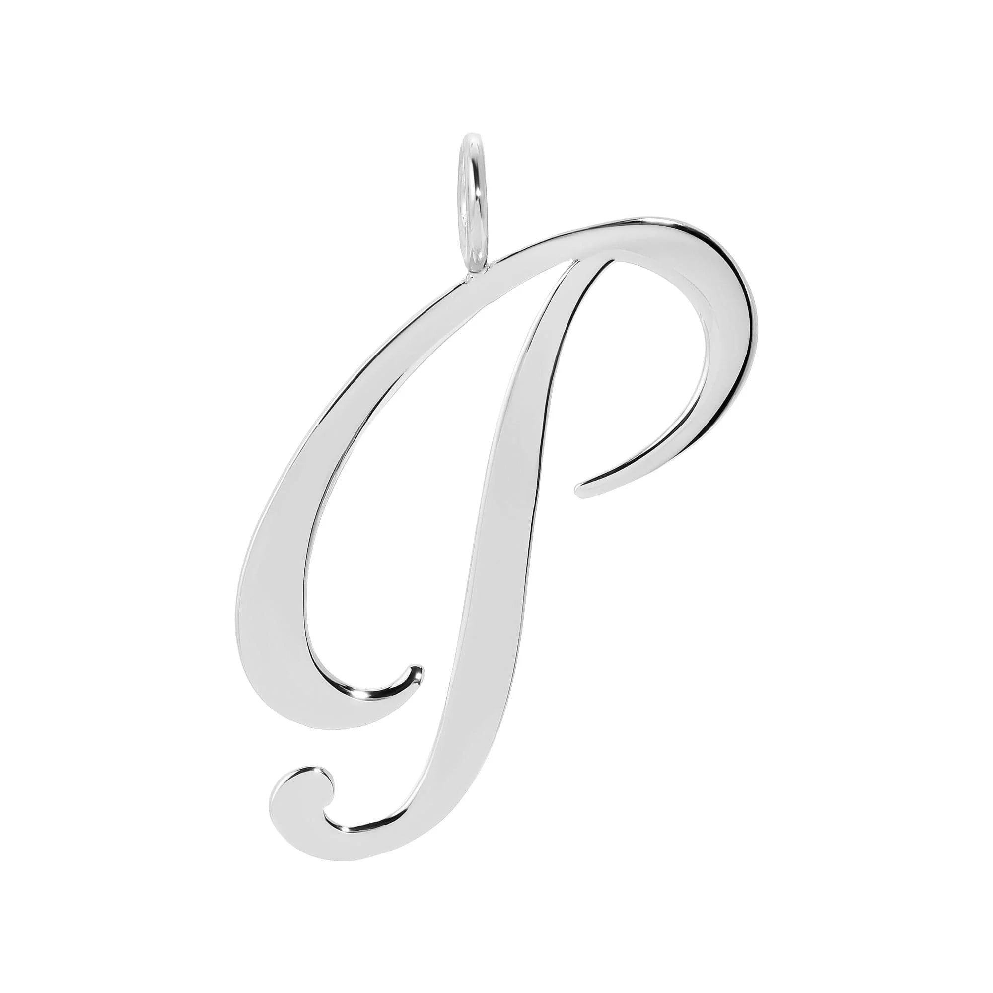 Silver cursive letter P pendant from Silver Large Letter Pendants product line