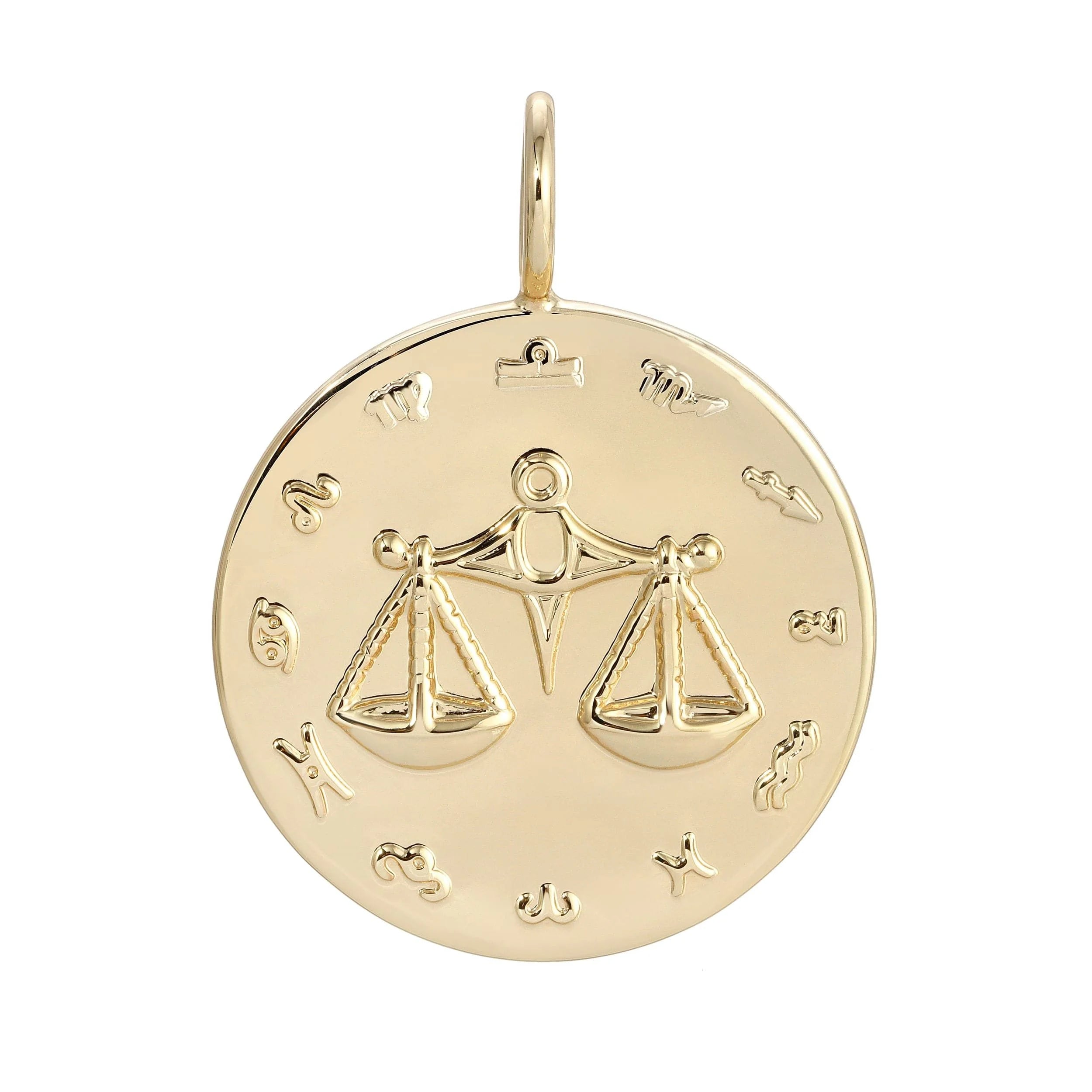 Gold Libra zodiac pendant hanging stylishly for the Zodiac Pendant Libra product shot